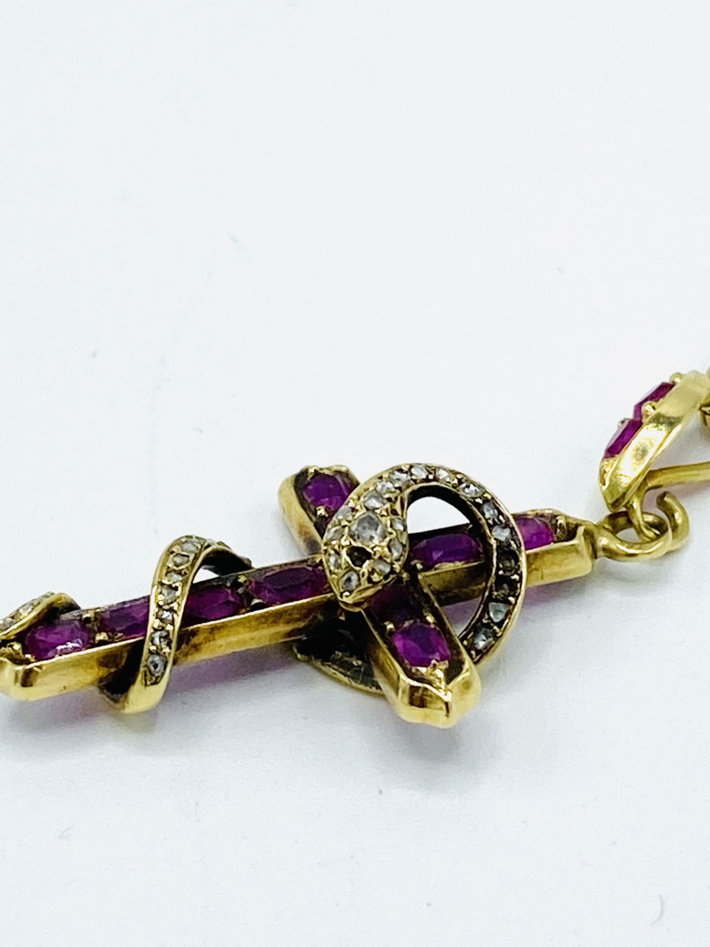 14 gold, pink sapphire and diamond pendant and chain - Image 3 of 3