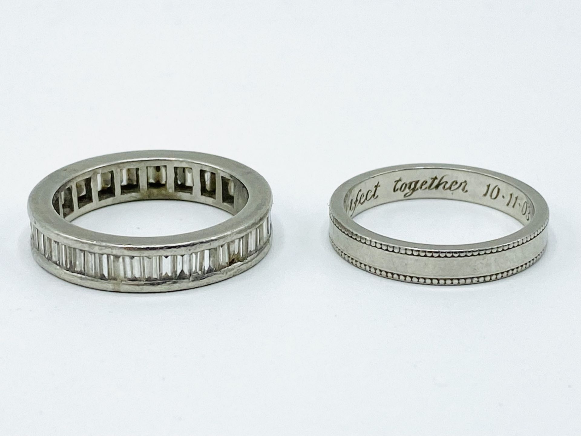 Platinum and diamond eternity ring together with a platinum band - Image 3 of 3