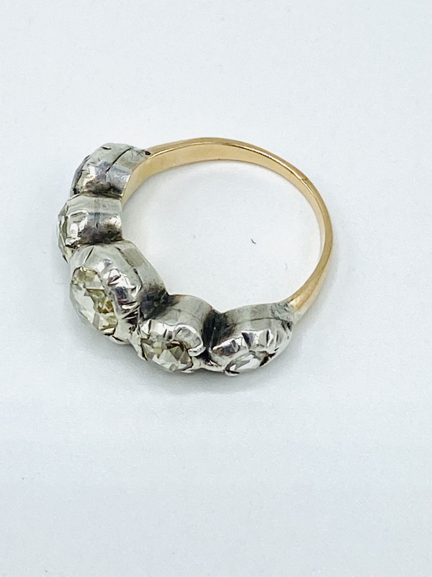 Yellow and white metal ring set with five rose cut diamonds - Image 4 of 4