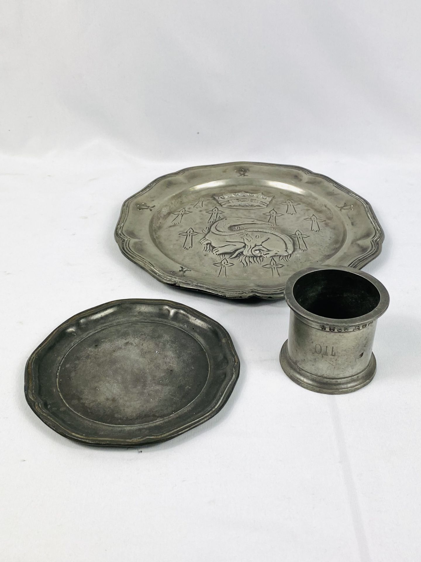 Continental pewter plate and other items - Image 2 of 3