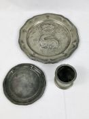 Continental pewter plate and other items