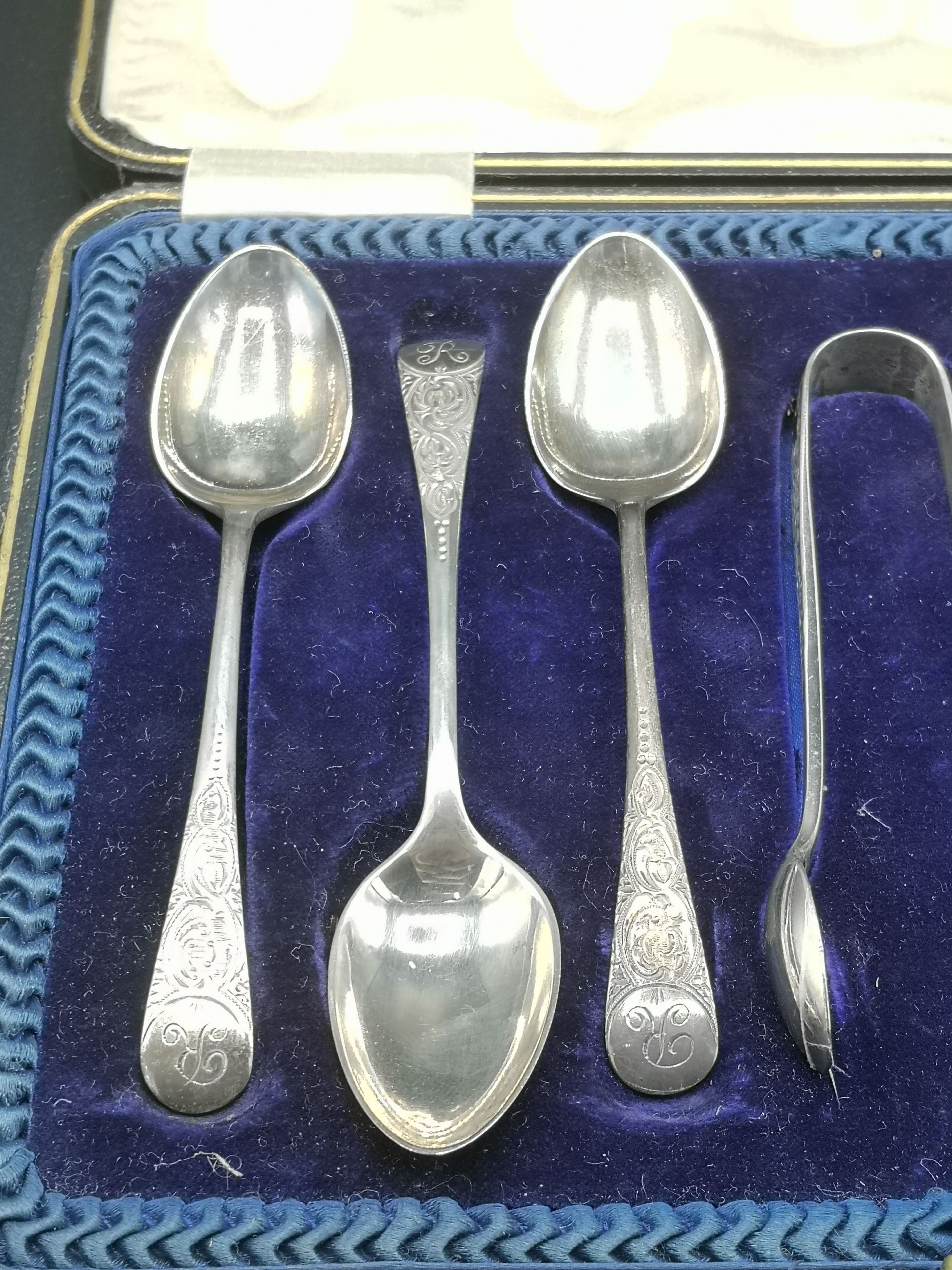 Set of six silver teaspoons and sugar tongs - Image 2 of 5