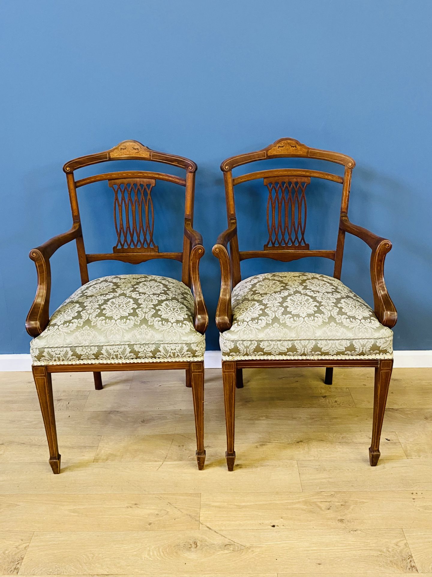 Pair of Edwardian open elbow chairs