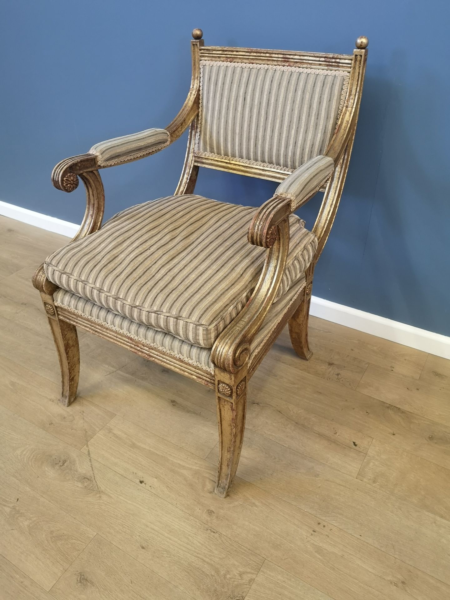 Four giltwood French empire style open armchairs - Image 4 of 6