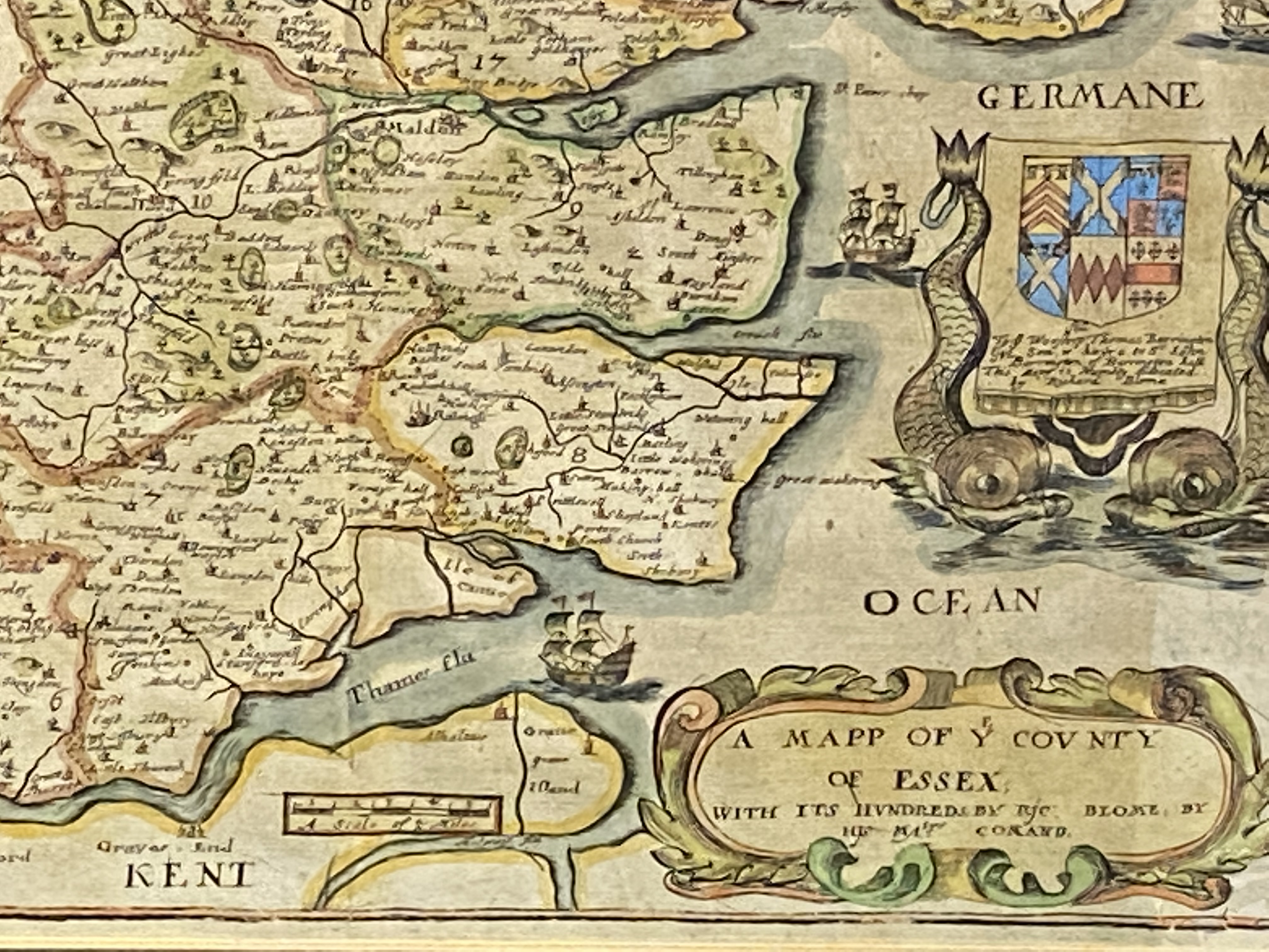 Framed and glazed map of Essex, published 1673 - Image 3 of 5