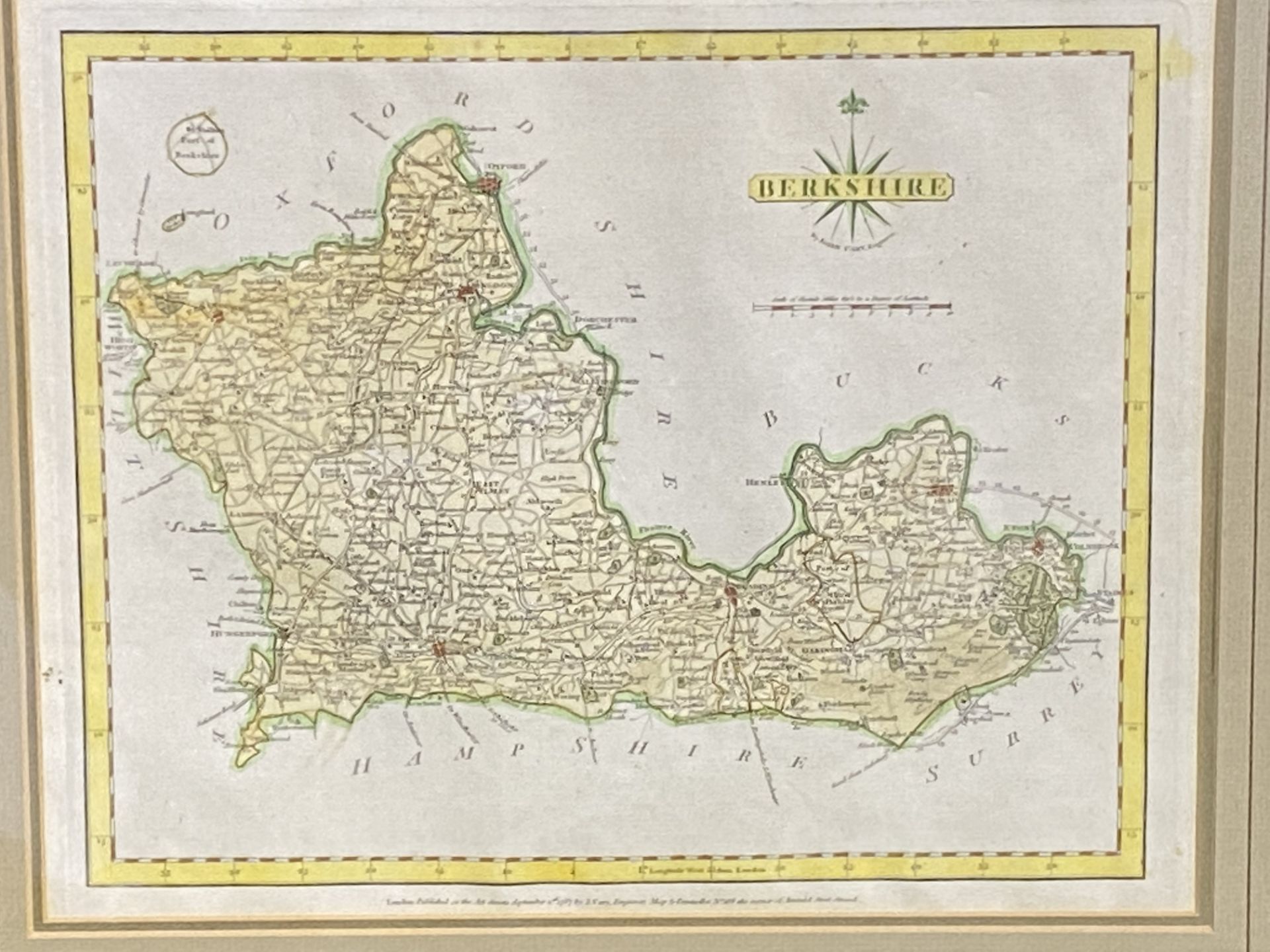 Framed and glazed map of Berkshire together with two other maps