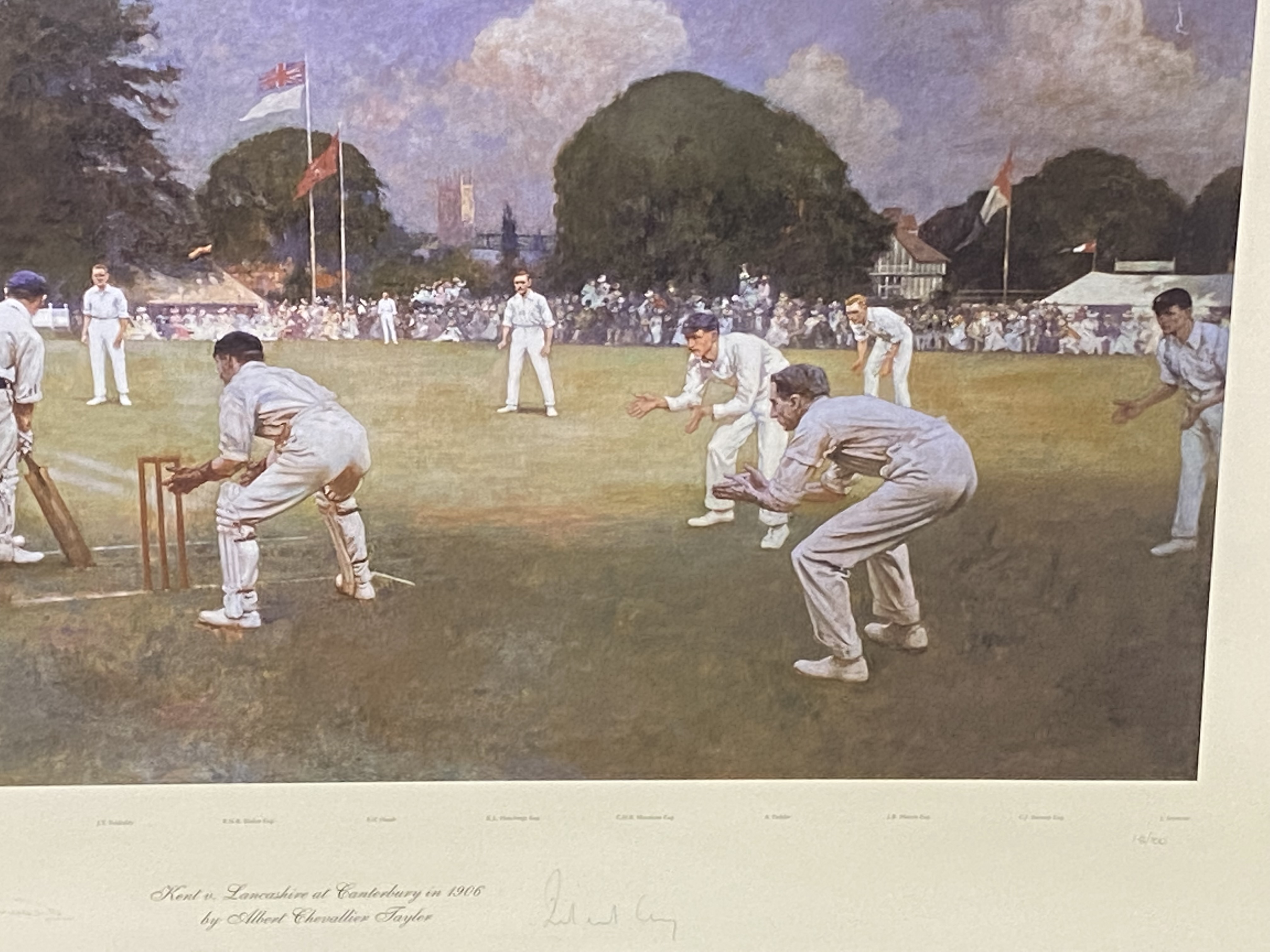 Framed and glazed limited edition print of Kent vs Lancashire cricket match 1906 - Image 4 of 4