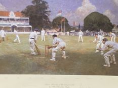 Framed and glazed limited edition print of Kent vs Lancashire cricket match 1906