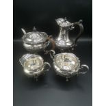 Goldsmith and Silversmiths silver tea set with matching coffee pot