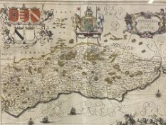 Framed and glazed hand coloured map, published 1646