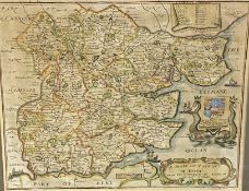 Framed and glazed map of Essex, published 1673