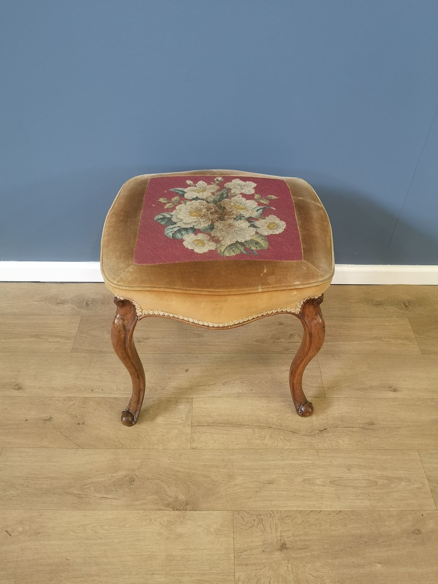 Mahogany upholstered footstool - Image 2 of 5