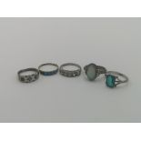 Five stone set silver rings