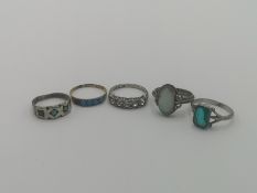 Five stone set silver rings