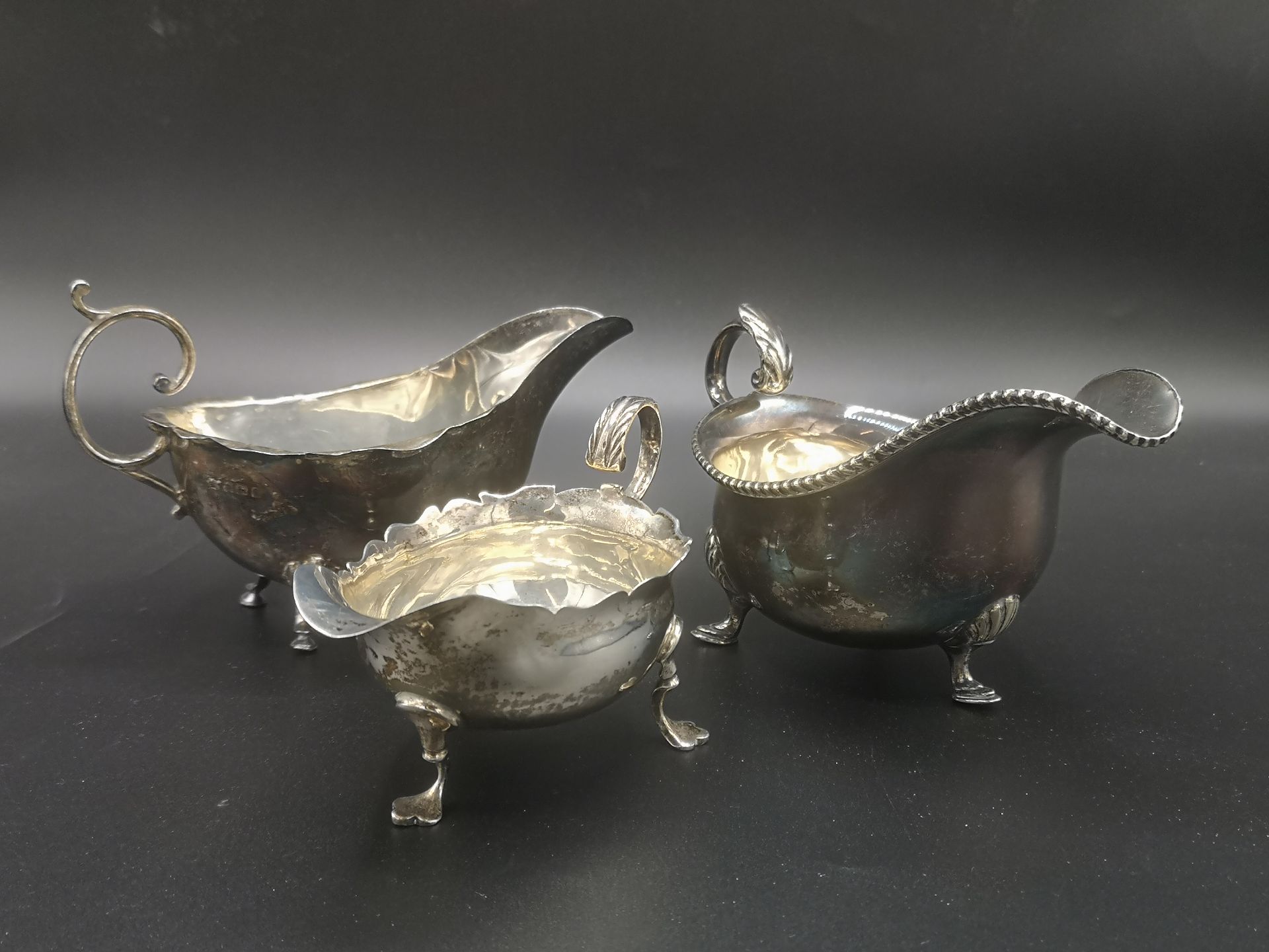 A georgian silver sauce boat, a silver sauce boat and a silver plate sauce boat - Image 2 of 2