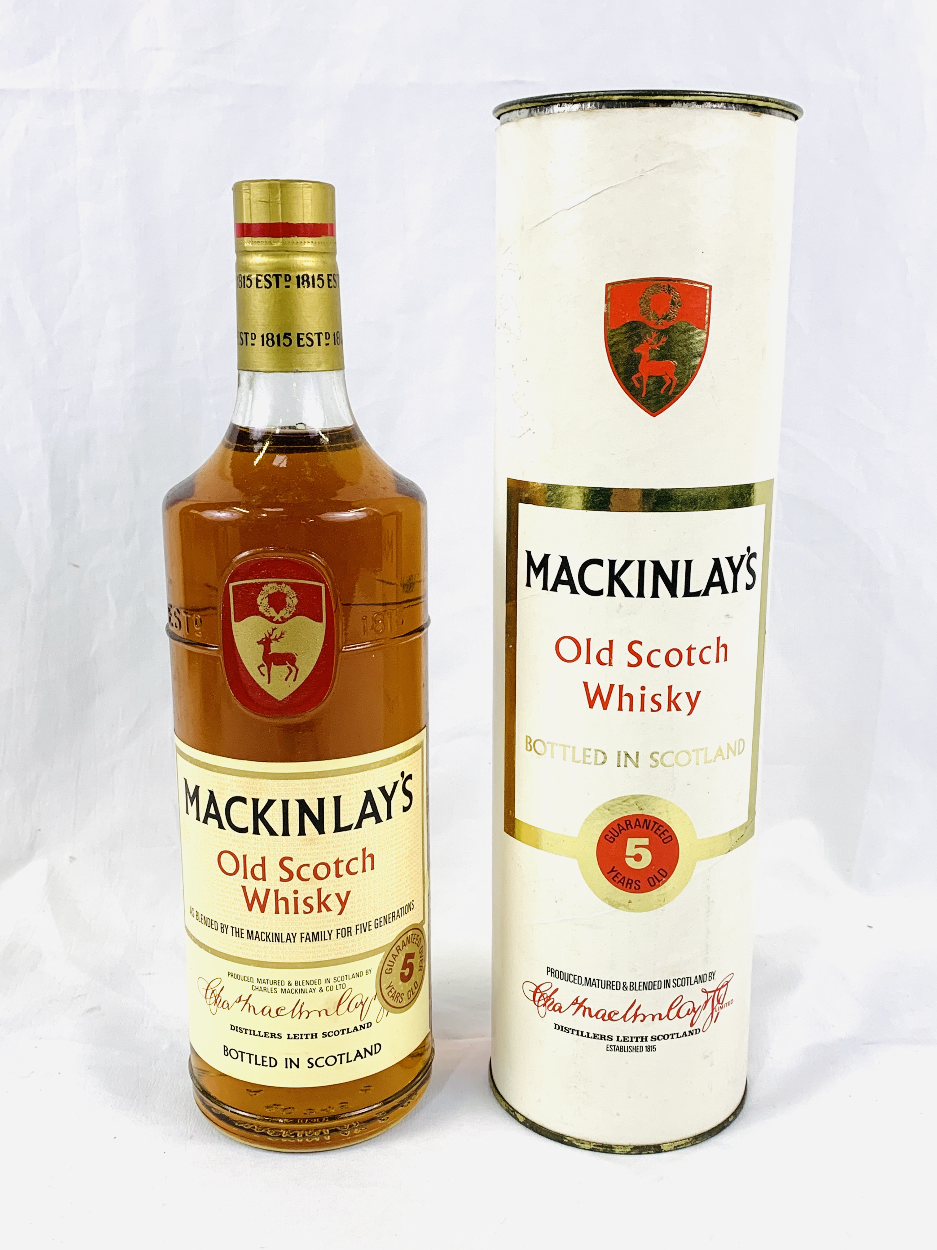 Bottle of Mackinlay's whisky over 35 years old.