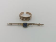 9ct gold ring together with a 9ct gold bar brooch