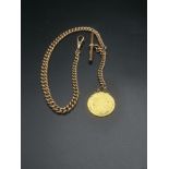 9ct gold fob chain with mounted George II guinea, 1736