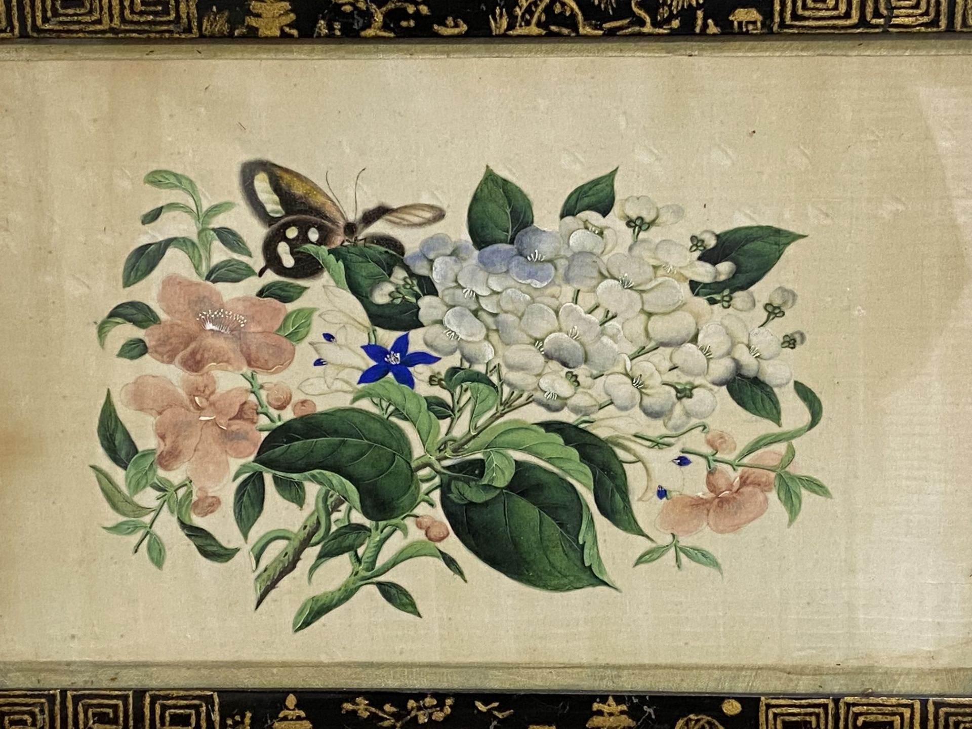 Set of six silk paintings - Image 2 of 6