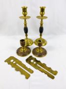 Pair of brass candlesticks and other items