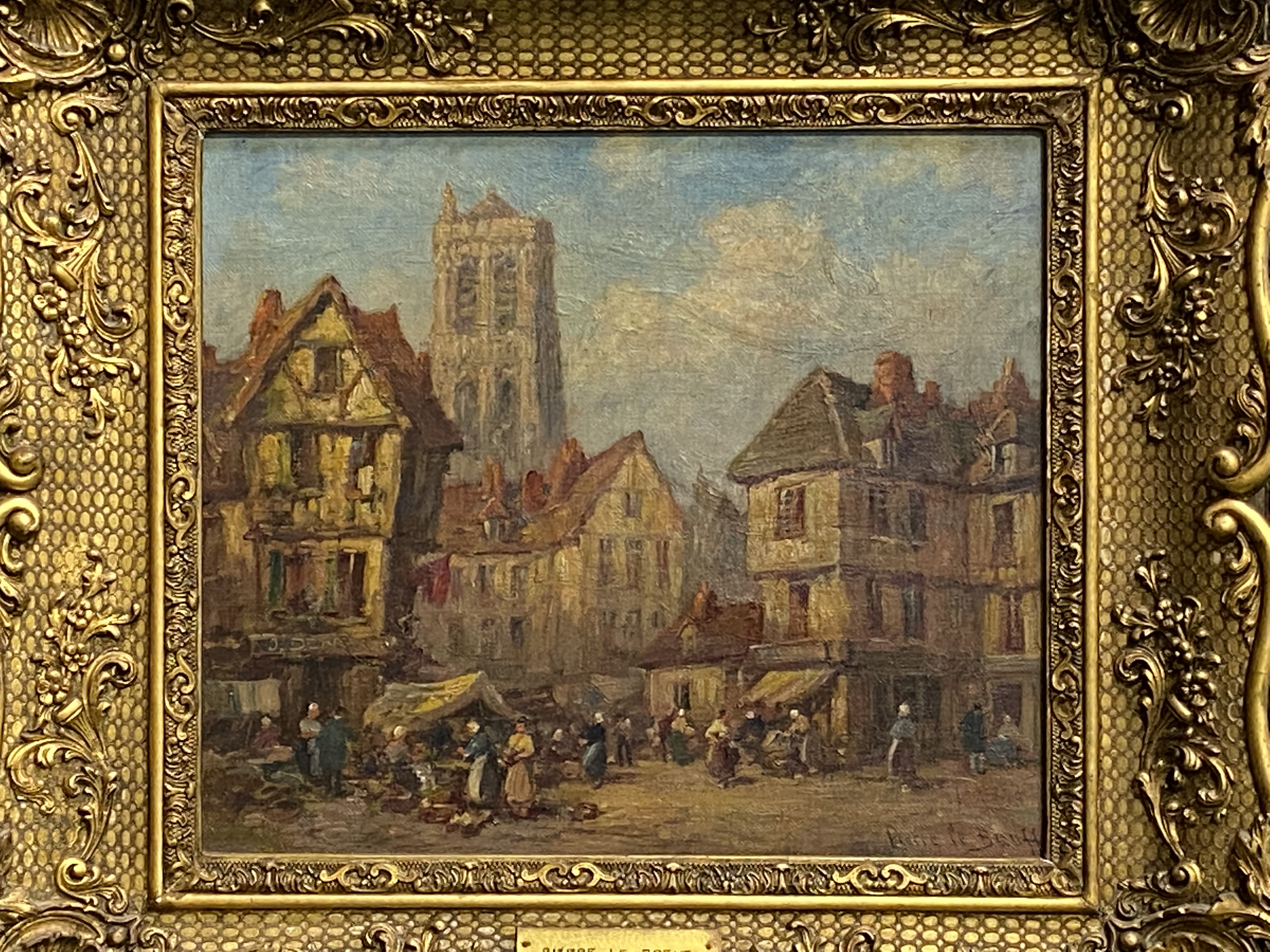 Framed oil on canvas of a market scene - Image 4 of 4