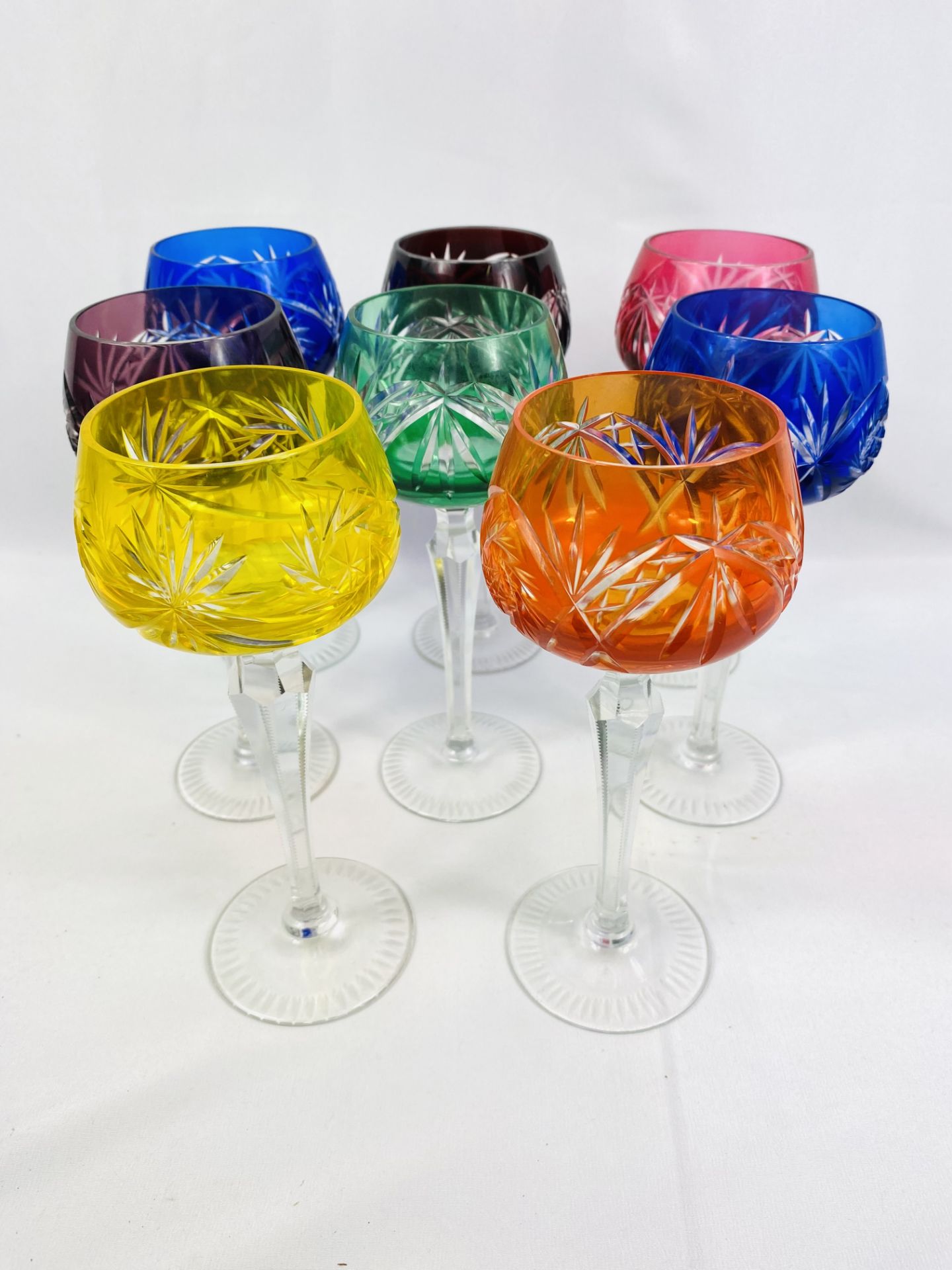 Eight bohemian cut glass hock glasses - Image 4 of 4