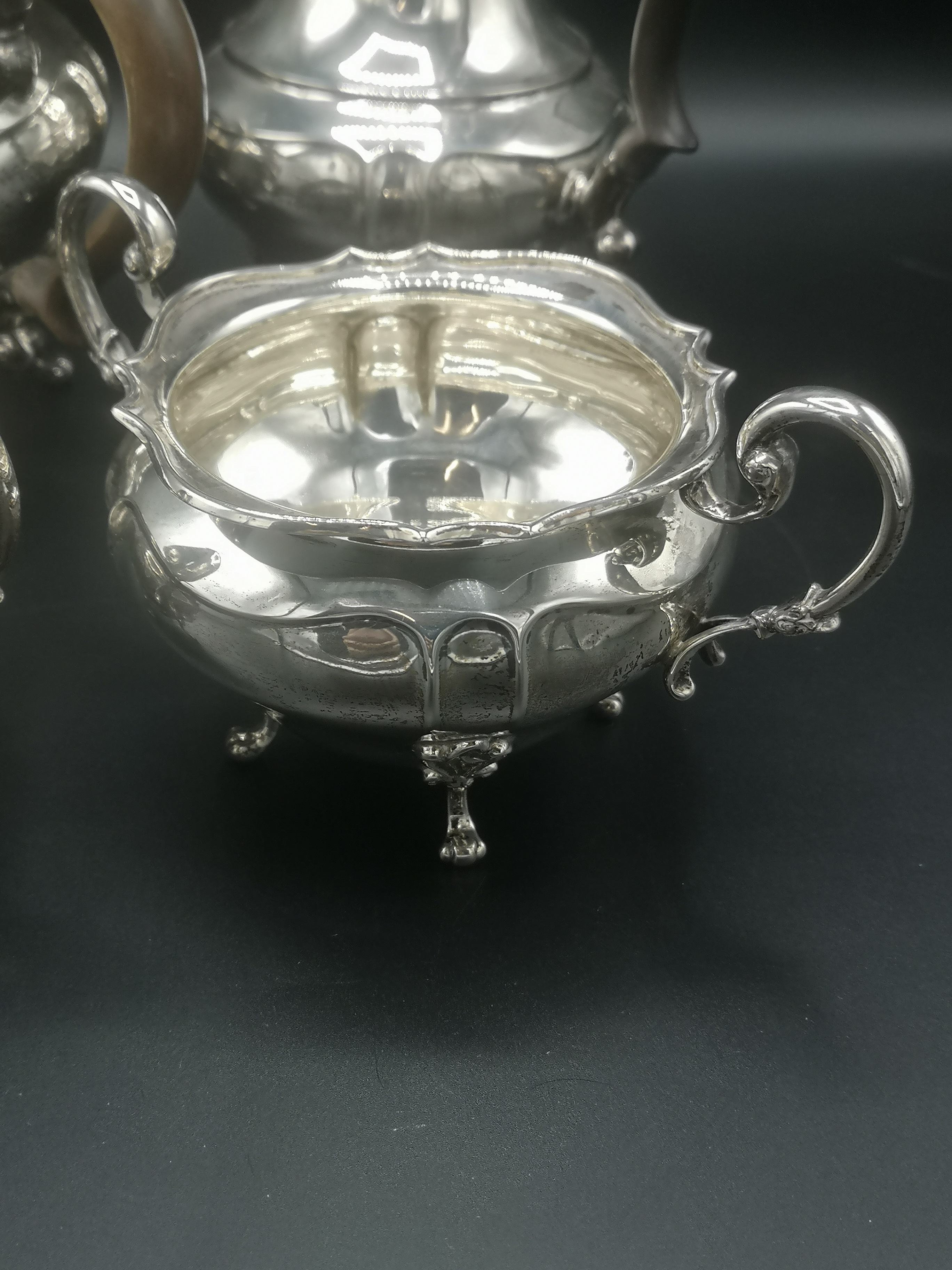 Goldsmith and Silversmiths silver tea set with matching coffee pot - Image 6 of 7