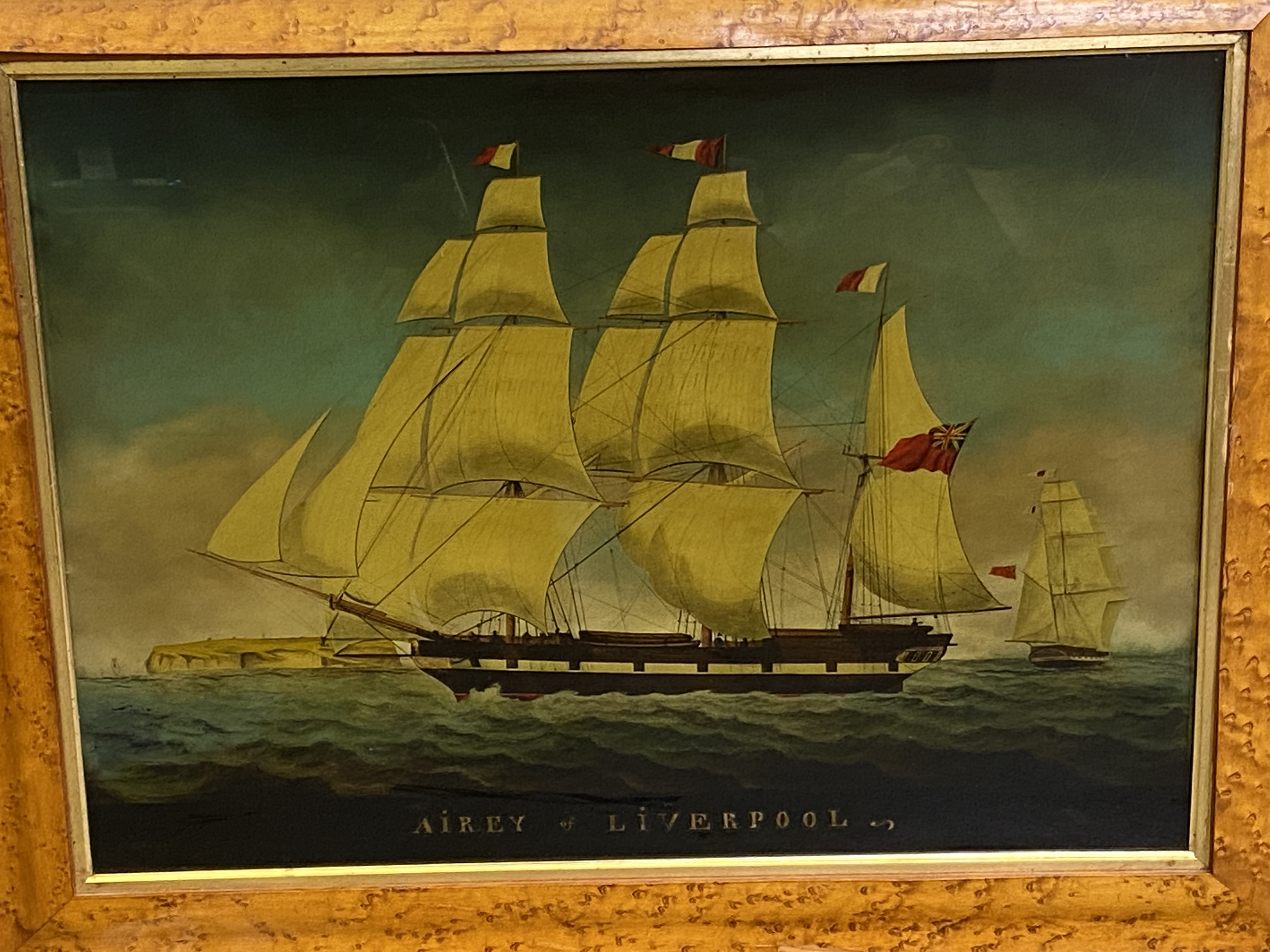 Framed reverse painting of a sailing ship - Image 2 of 4