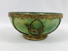 Oriental stone bowl with white metal mounts