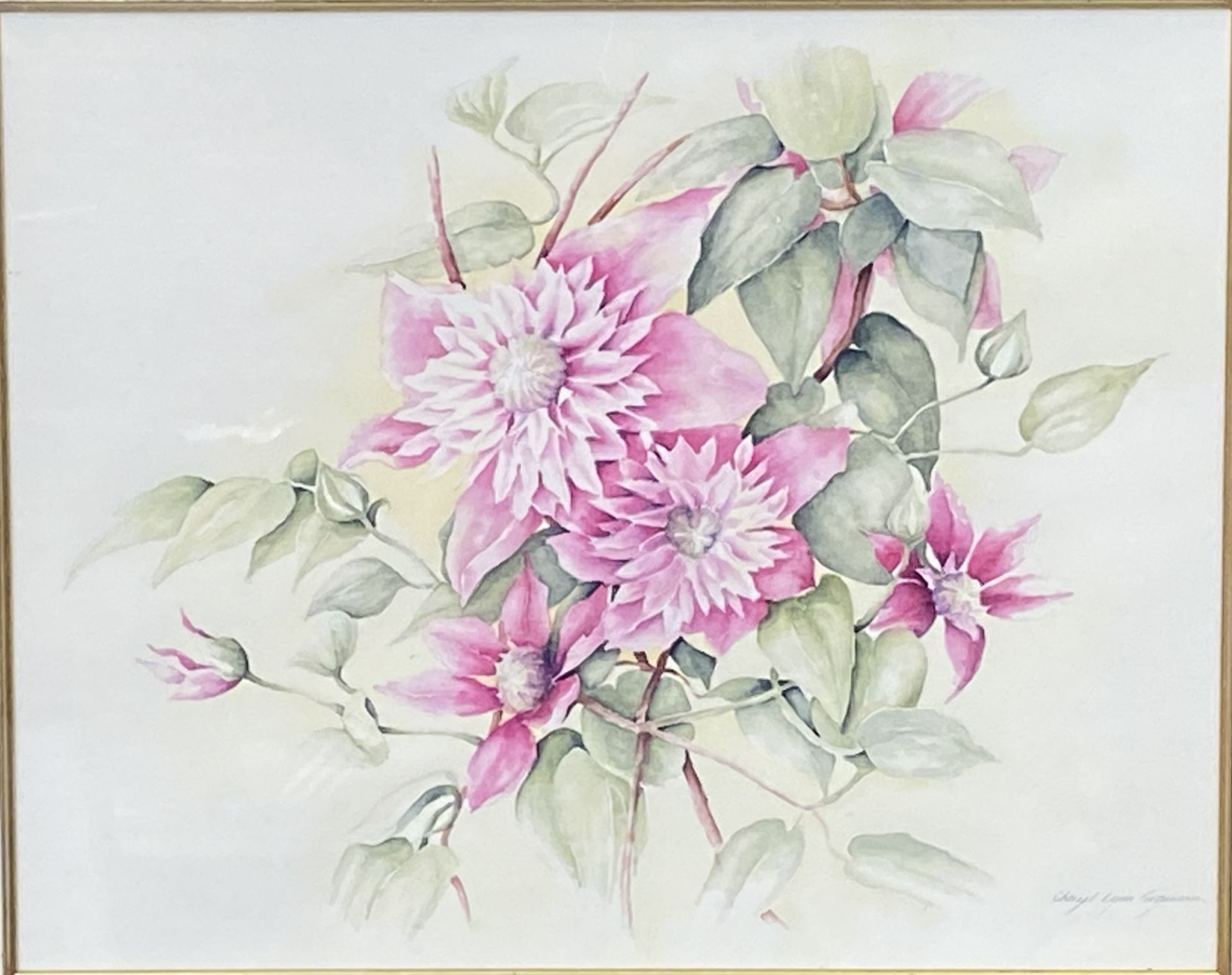 Framed watercolour of flowers