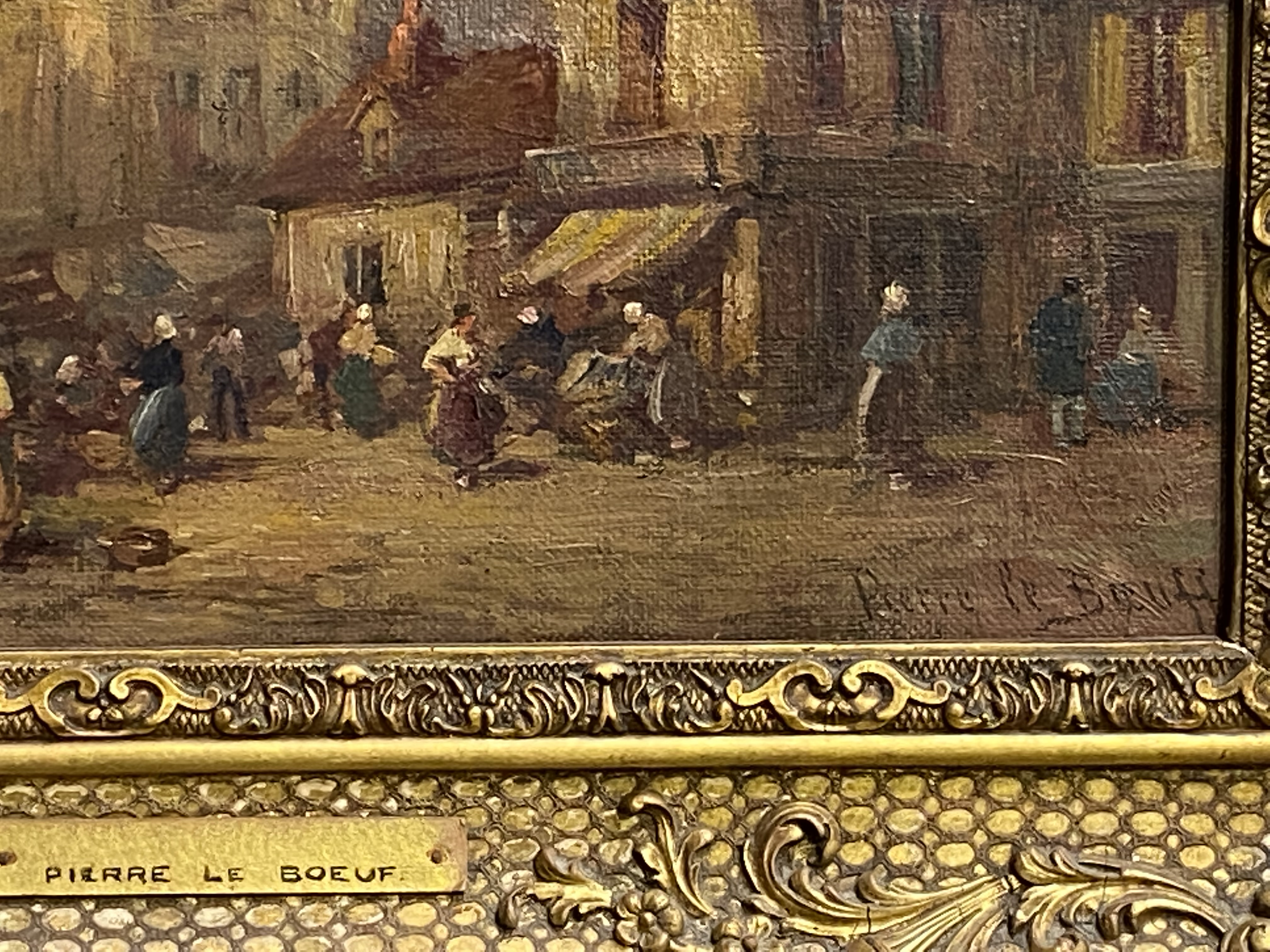 Framed oil on canvas of a market scene - Image 2 of 4