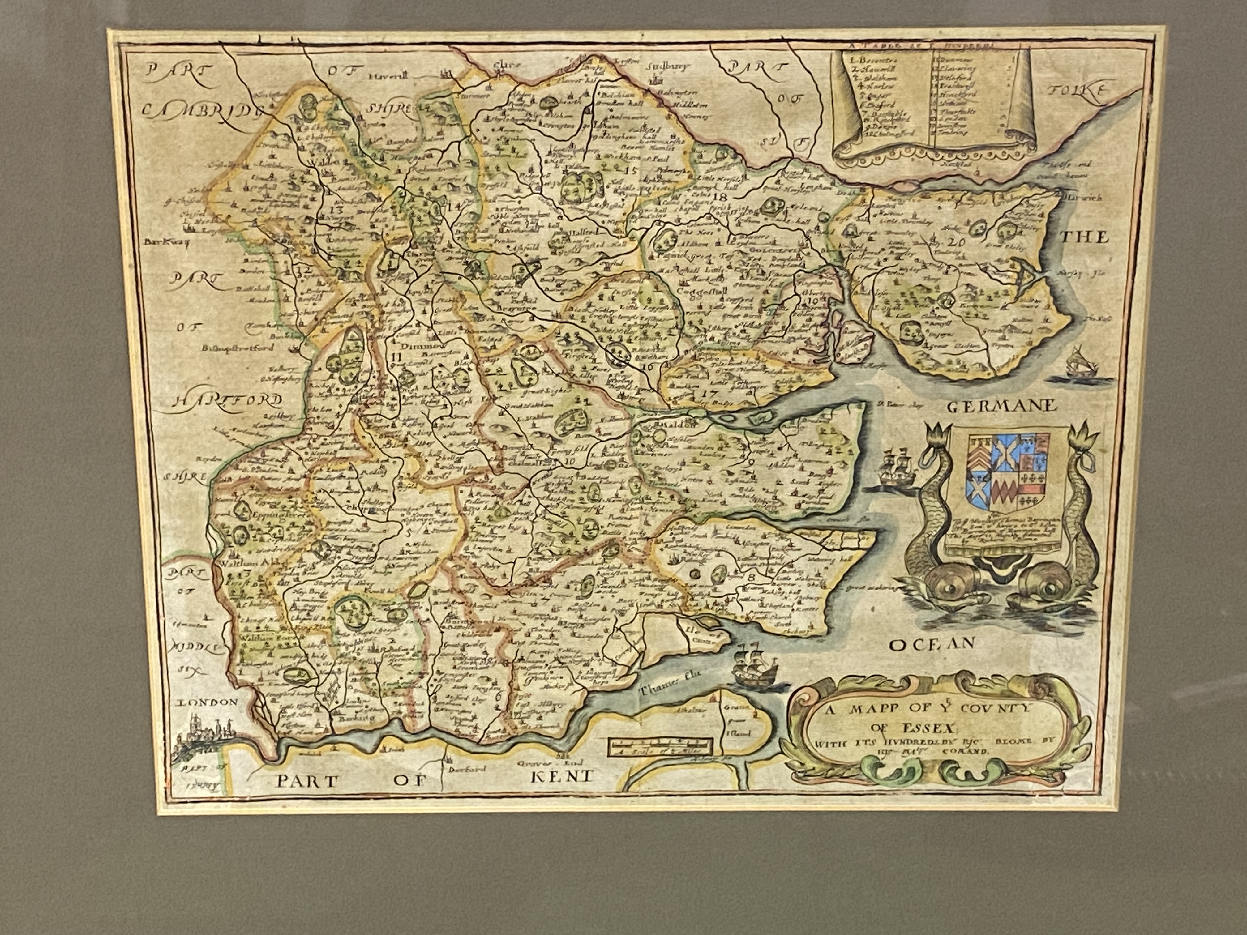Framed and glazed map of Essex, published 1673 - Image 2 of 5