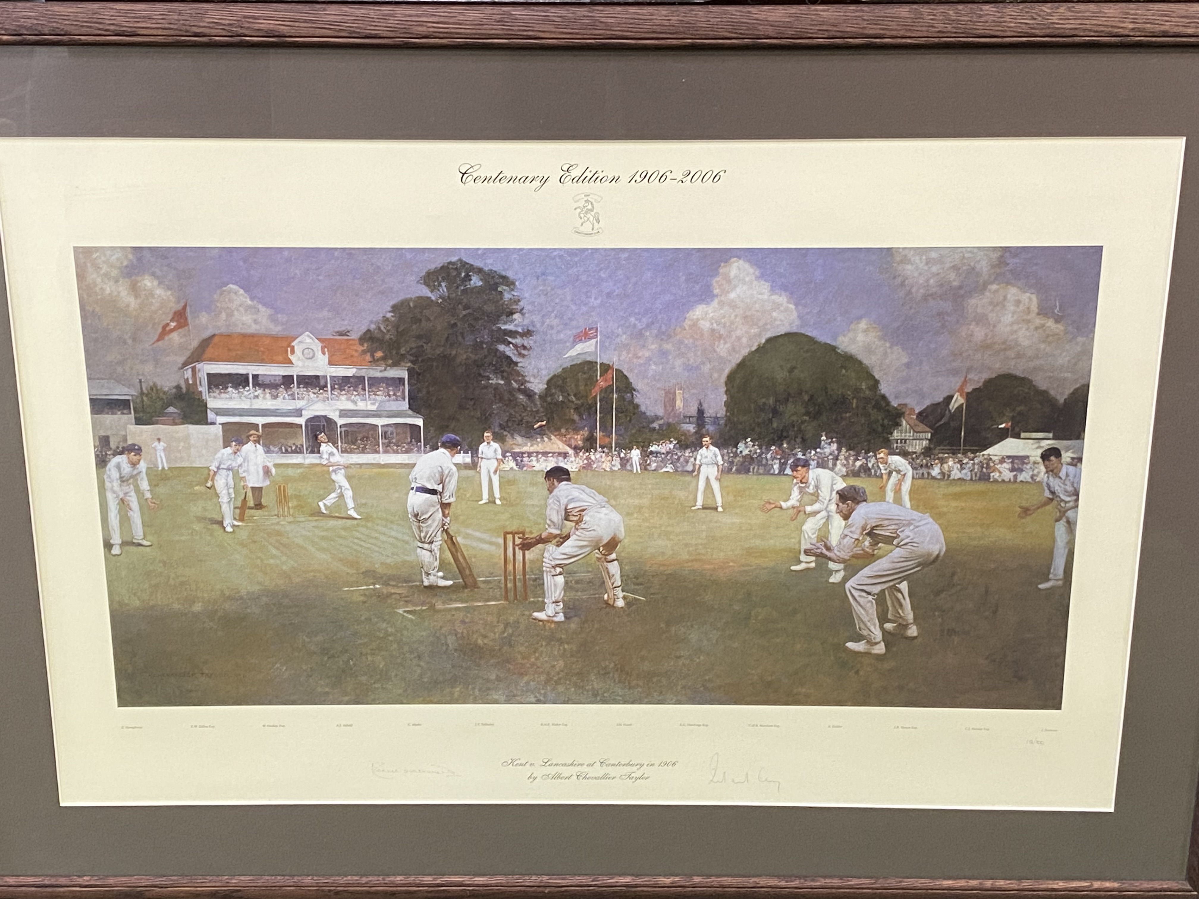 Framed and glazed limited edition print of Kent vs Lancashire cricket match 1906 - Image 3 of 4