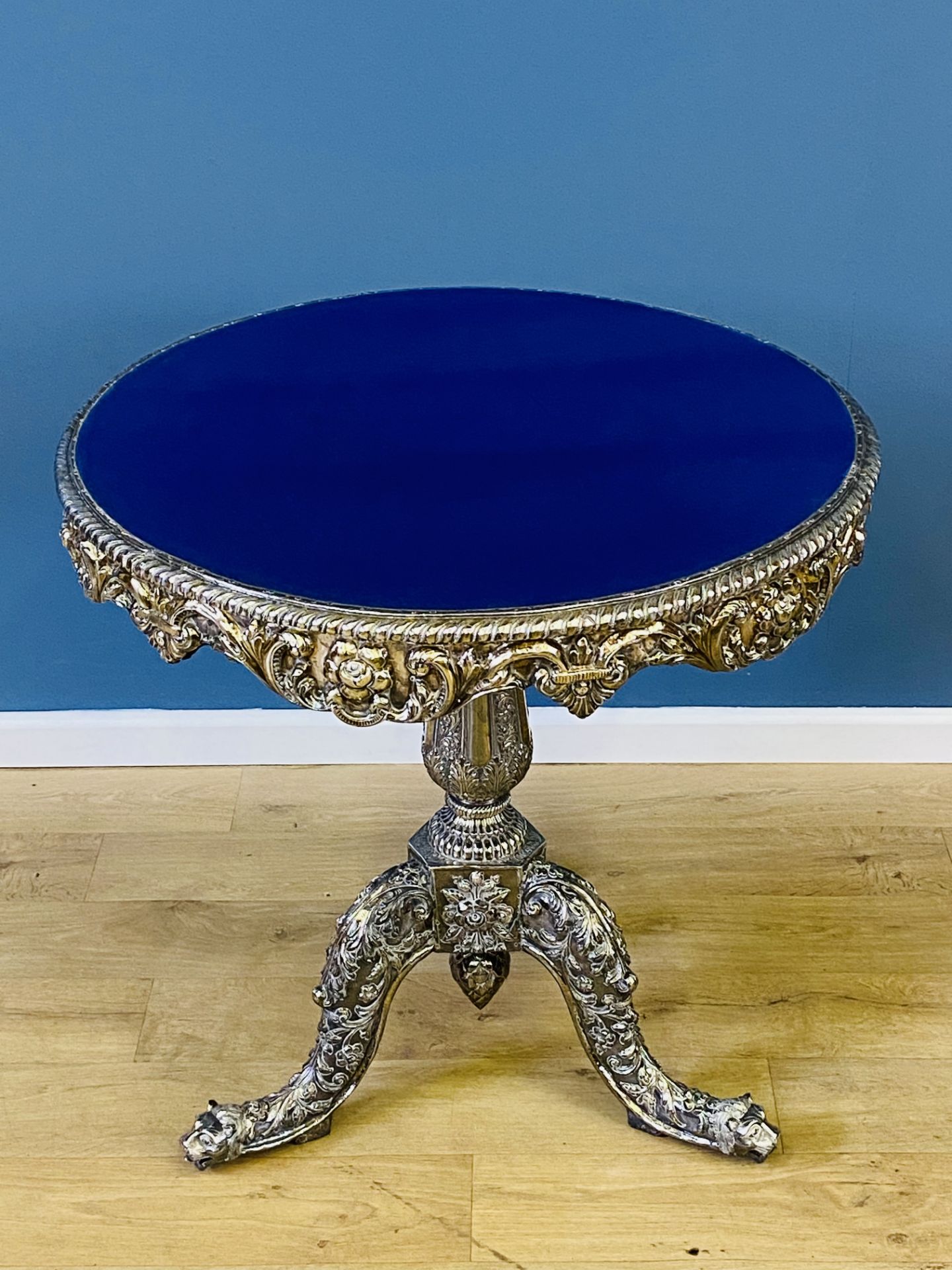 19th century indian silver veneered pedestal table - Image 2 of 8