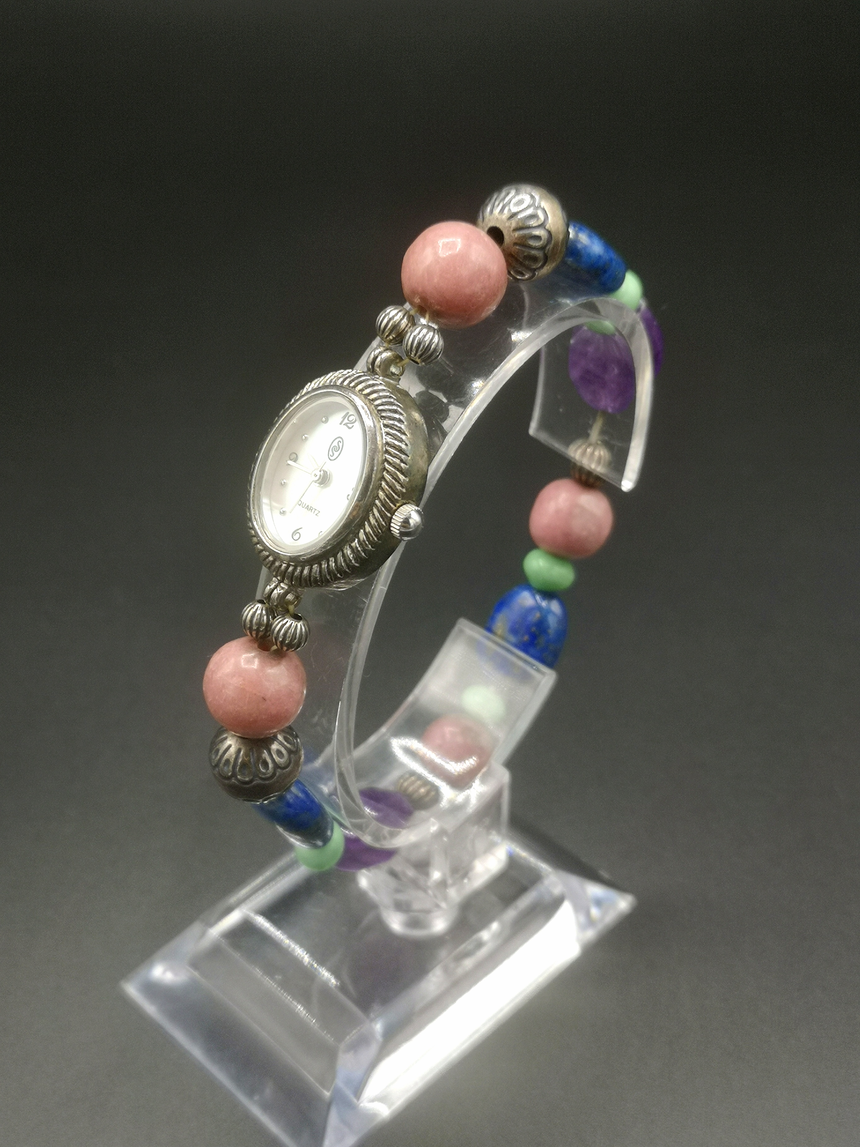 Watch bracelet set with silver and semi precious stone beads - Image 3 of 6