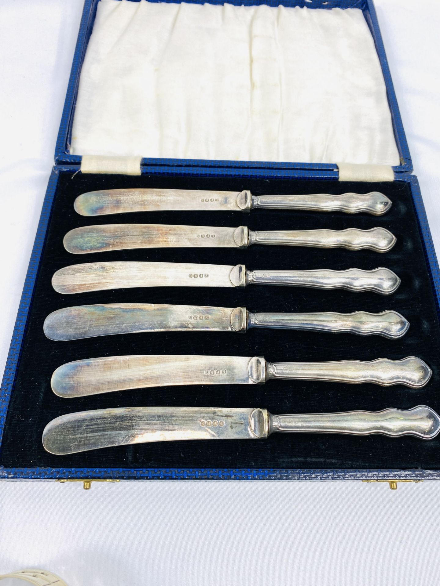 Boxed set of six silver handled knives together with other items - Image 2 of 3