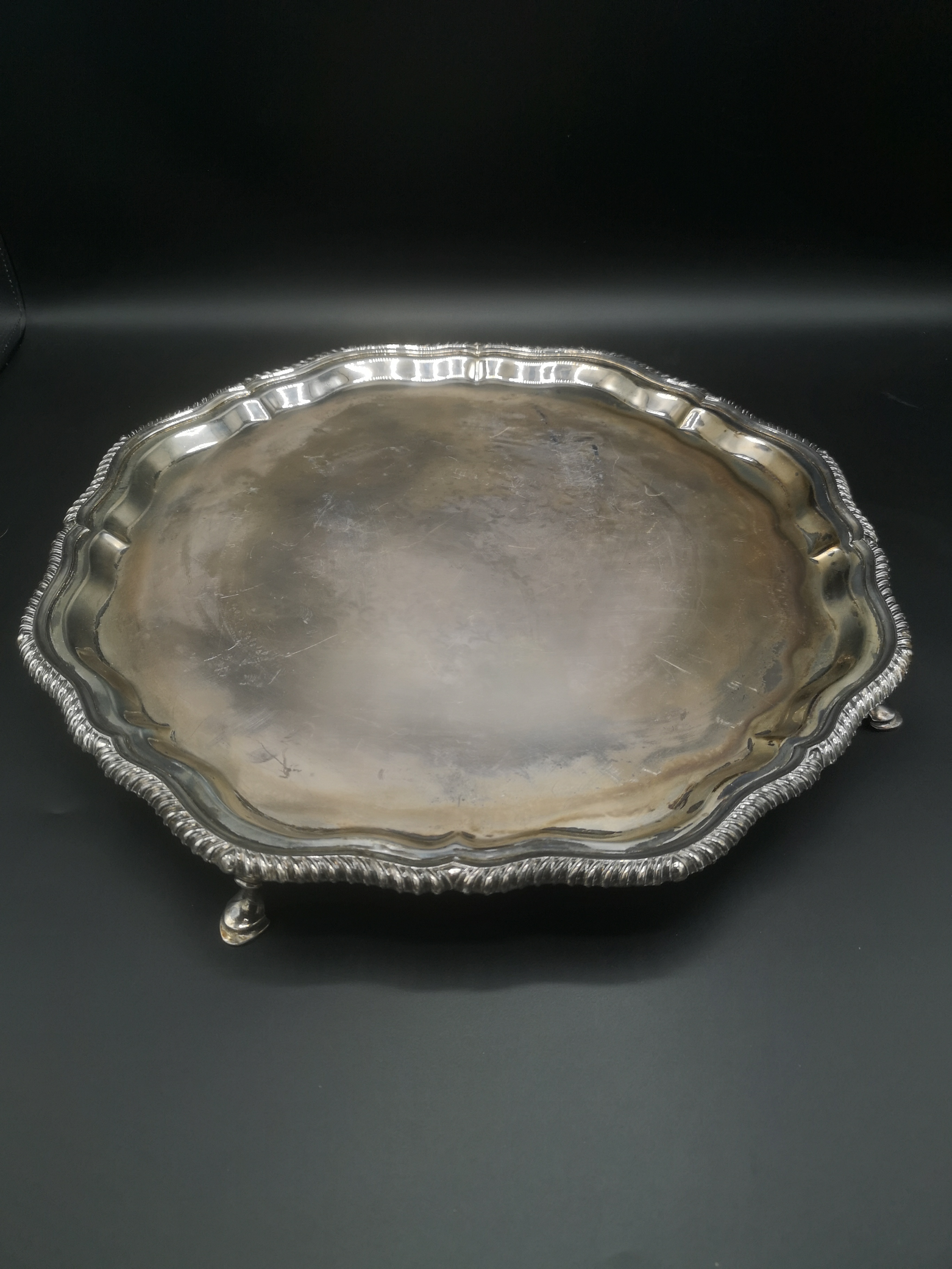 Silver four footed tray, London 1973