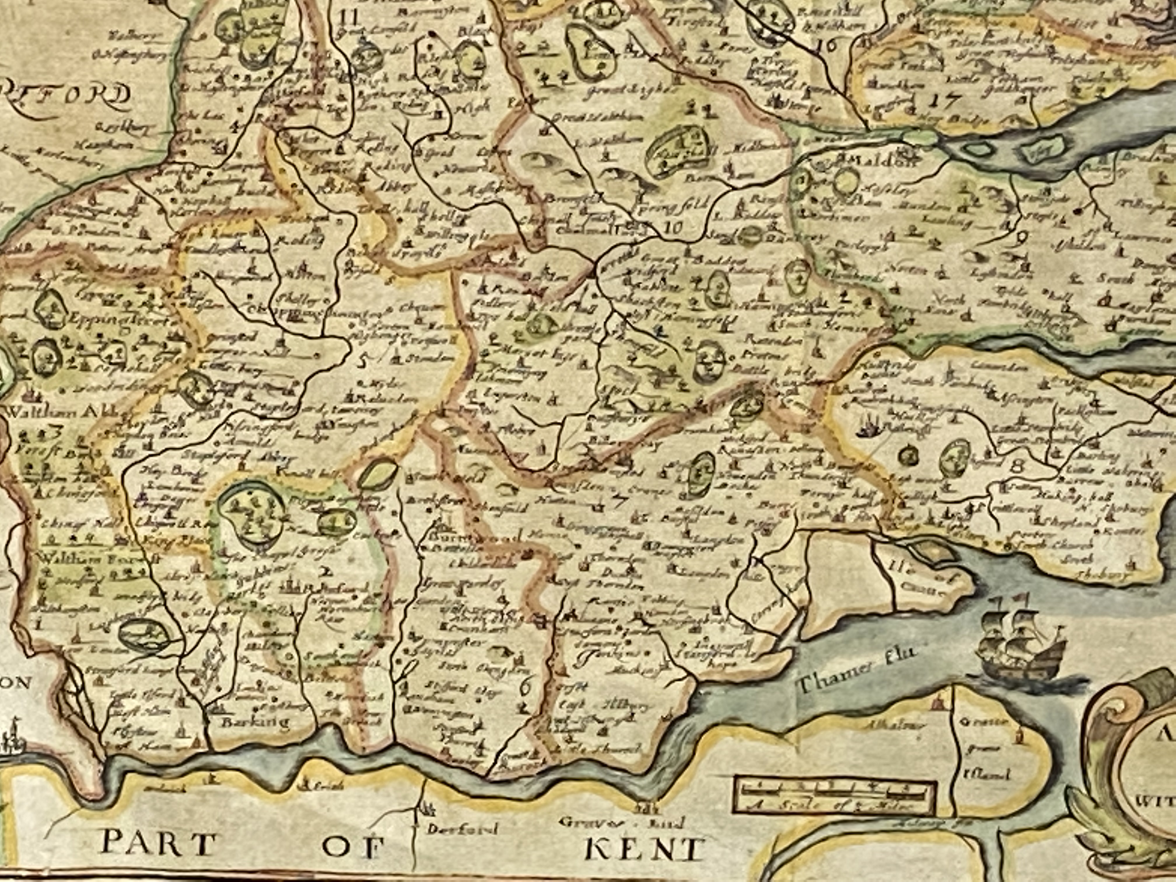 Framed and glazed map of Essex, published 1673 - Image 4 of 5