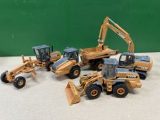 Case 885 Motor Grader in box, CX210B Excavator, 330 Dump truck & 321E Loading shovel