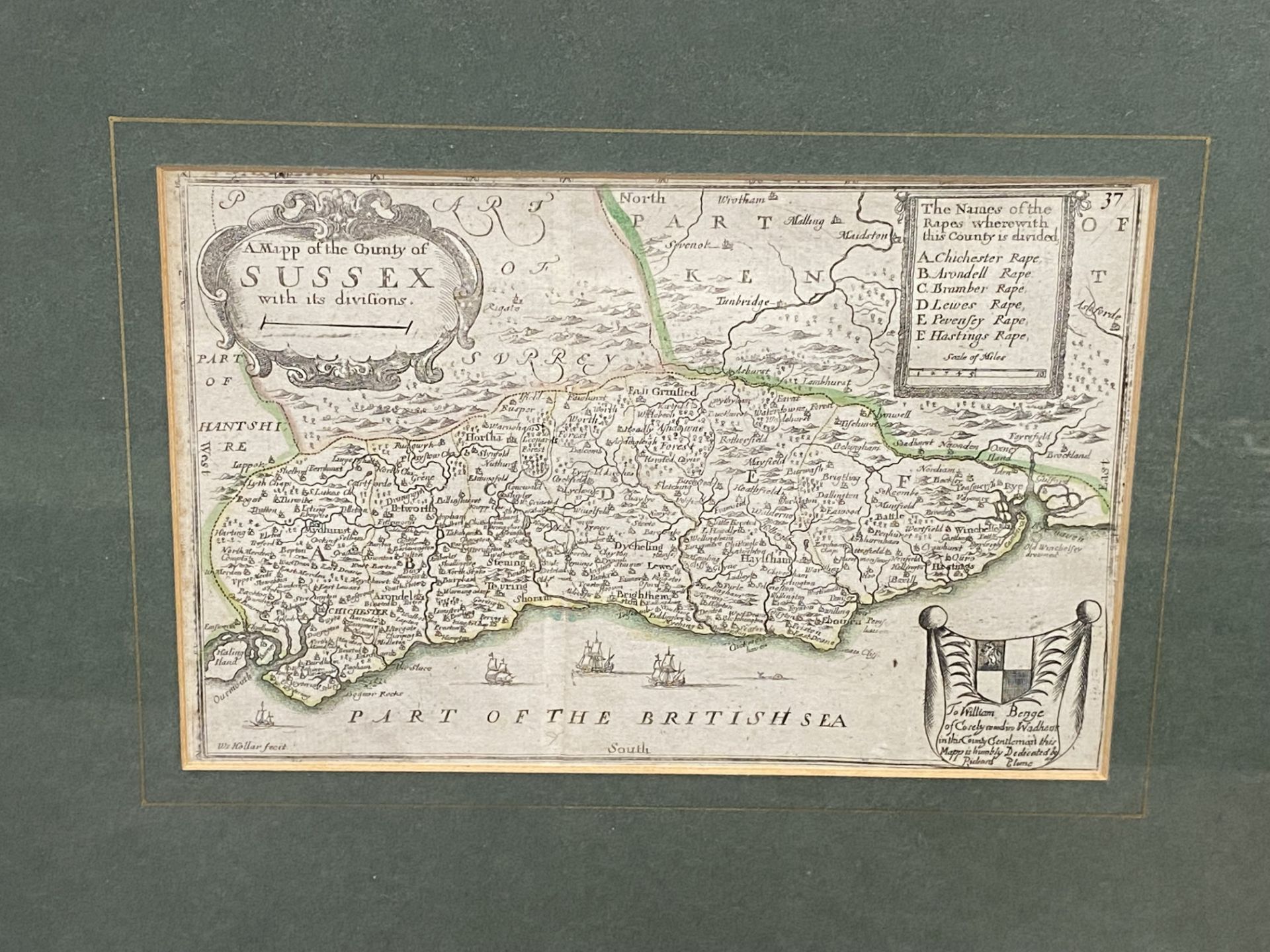 Framed and glazed map of the North Sea together with two other maps