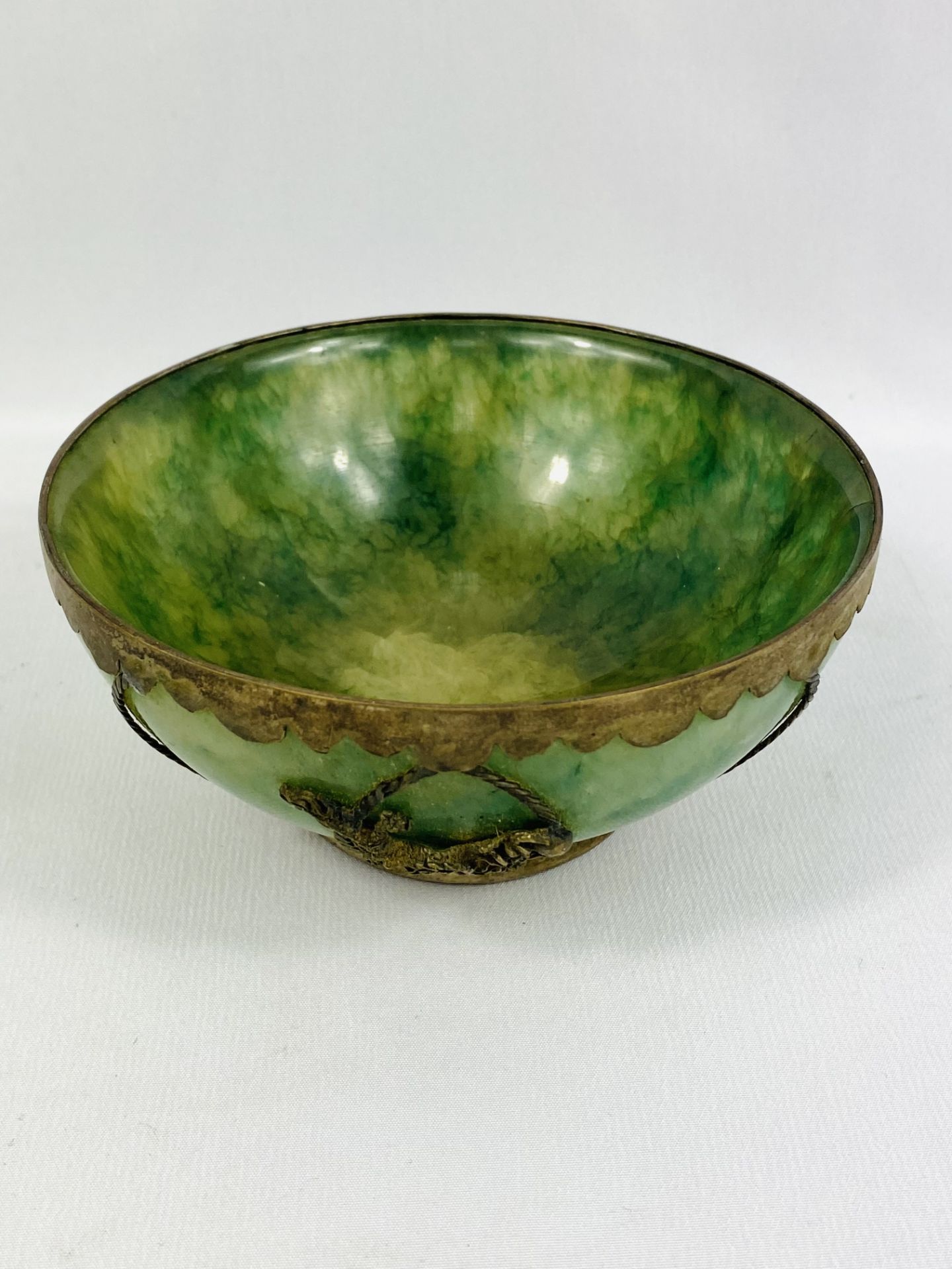 Oriental stone bowl with white metal mounts - Image 4 of 4