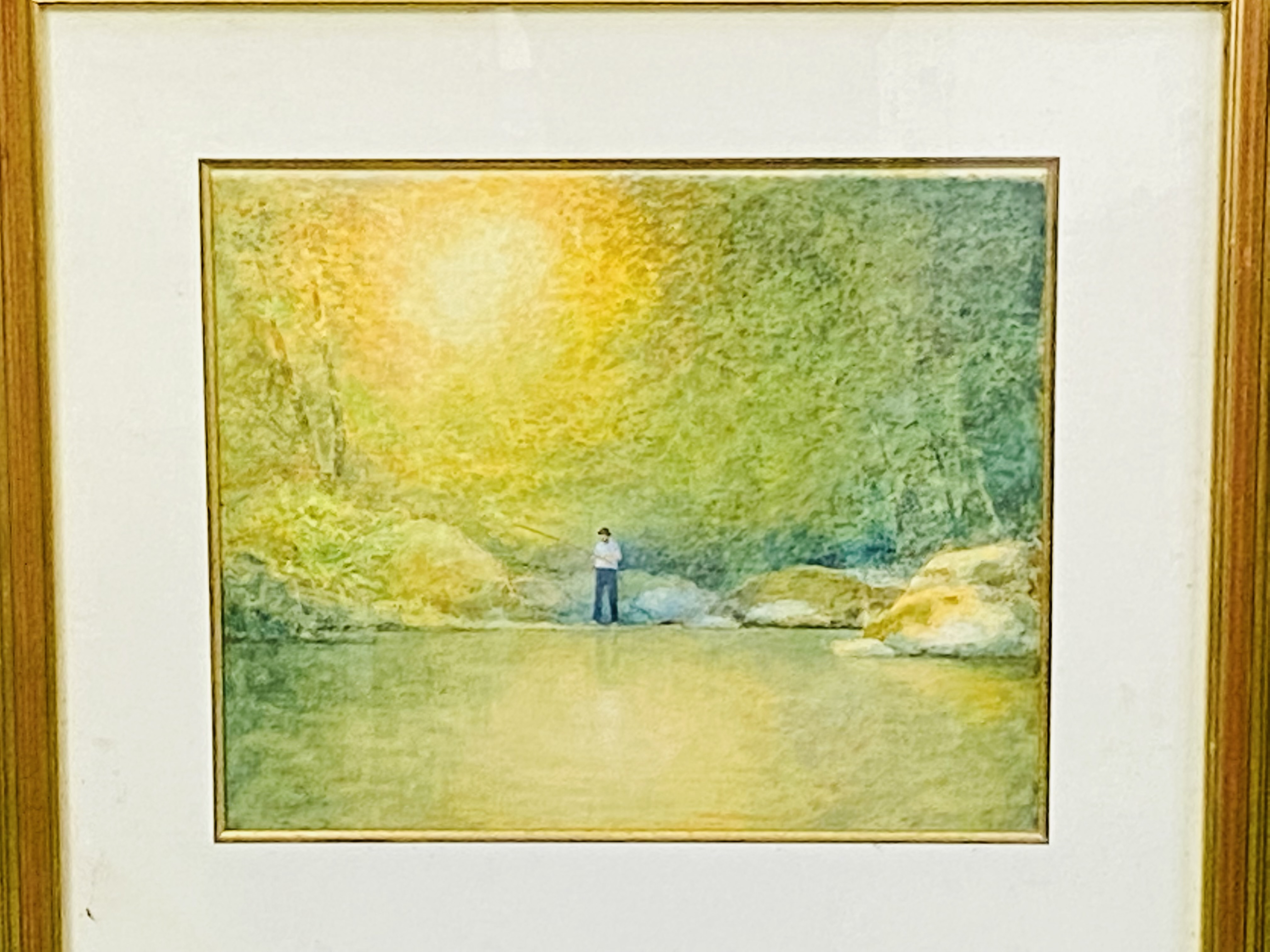 Framed and glazed watercolour of a man fishing - Image 3 of 4