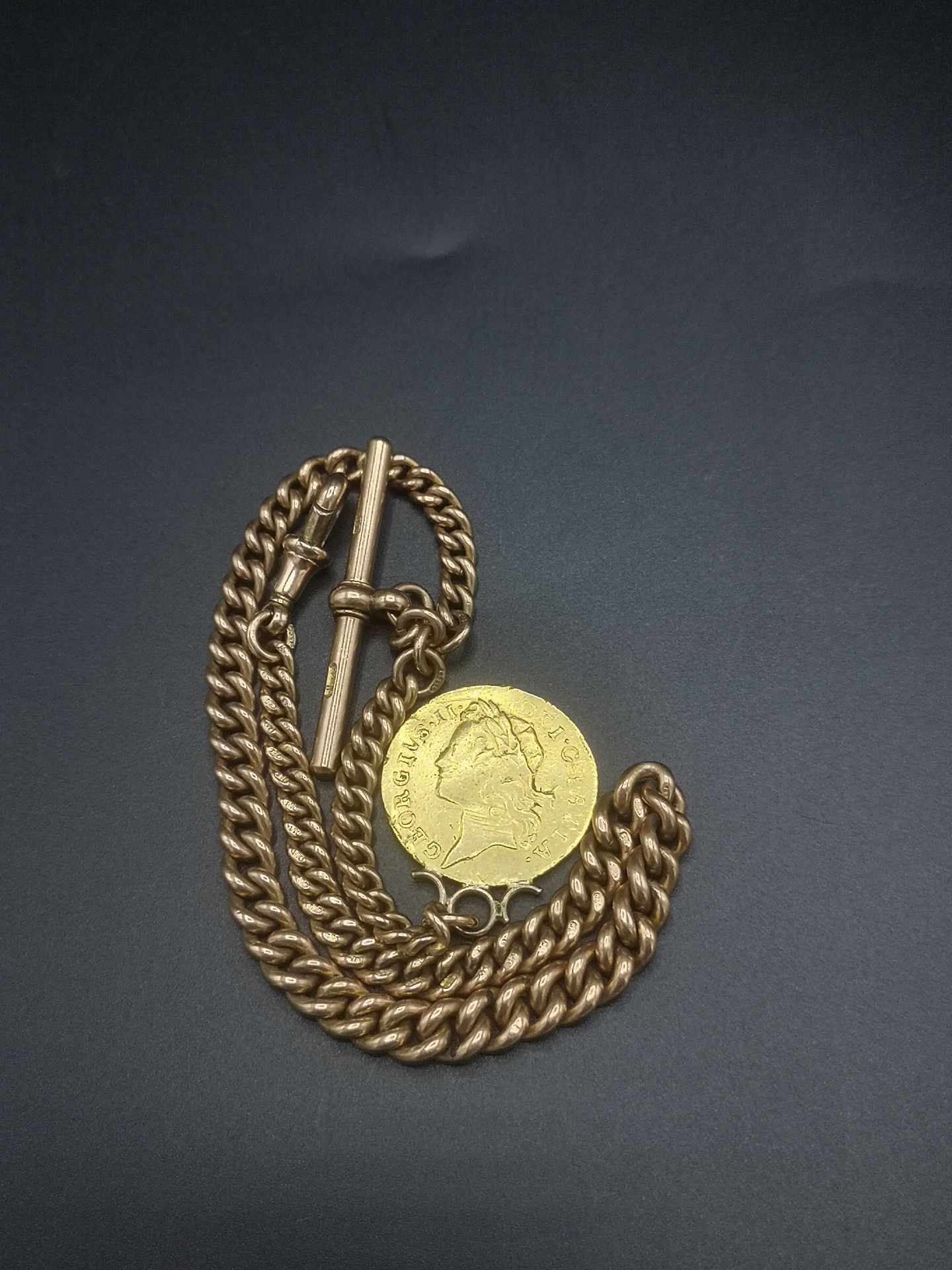 9ct gold fob chain with mounted George II guinea, 1736 - Image 5 of 5