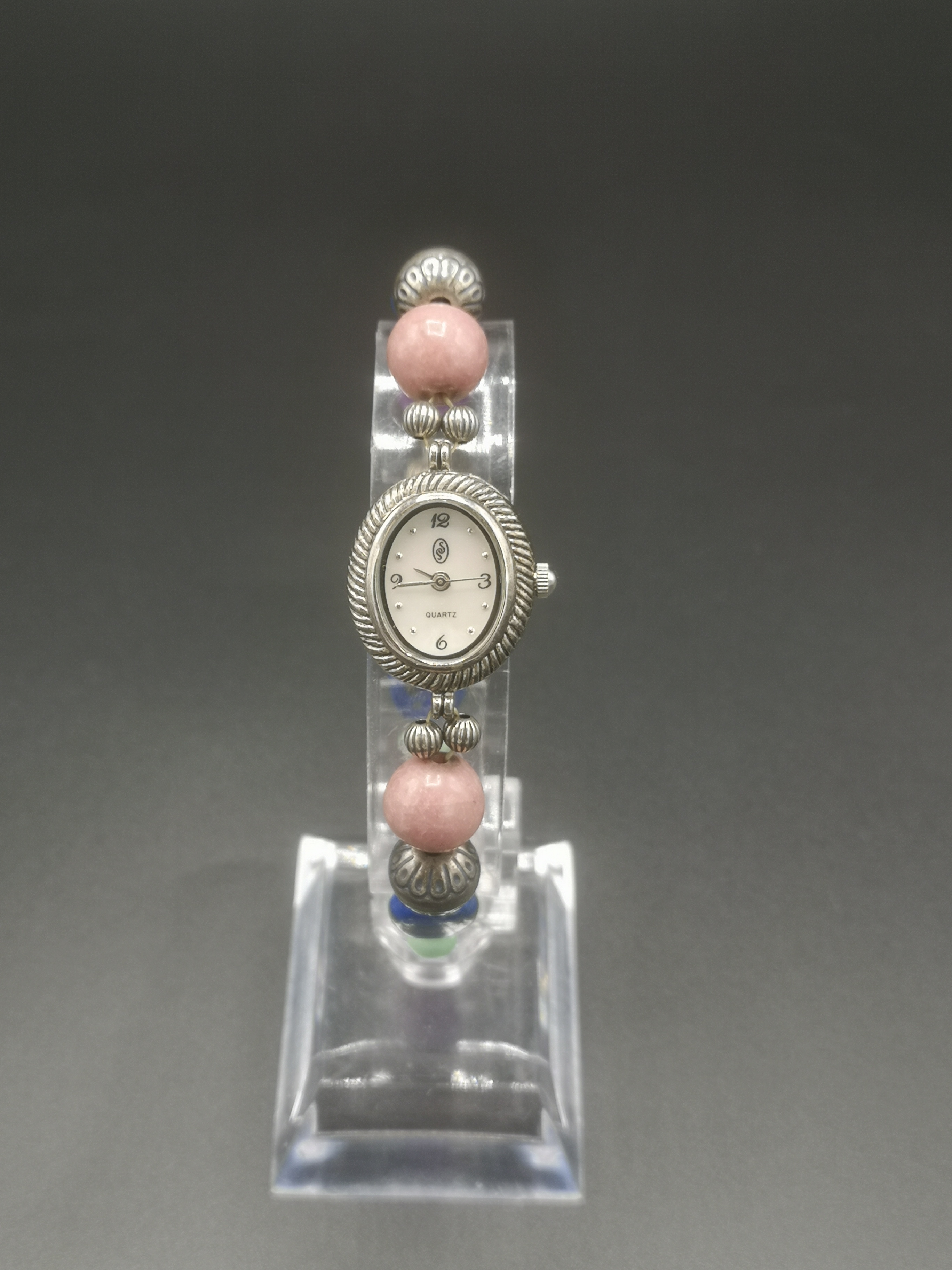 Watch bracelet set with silver and semi precious stone beads