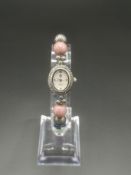 Watch bracelet set with silver and semi precious stone beads