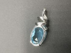 9ct white gold, diamond and topaz pendant