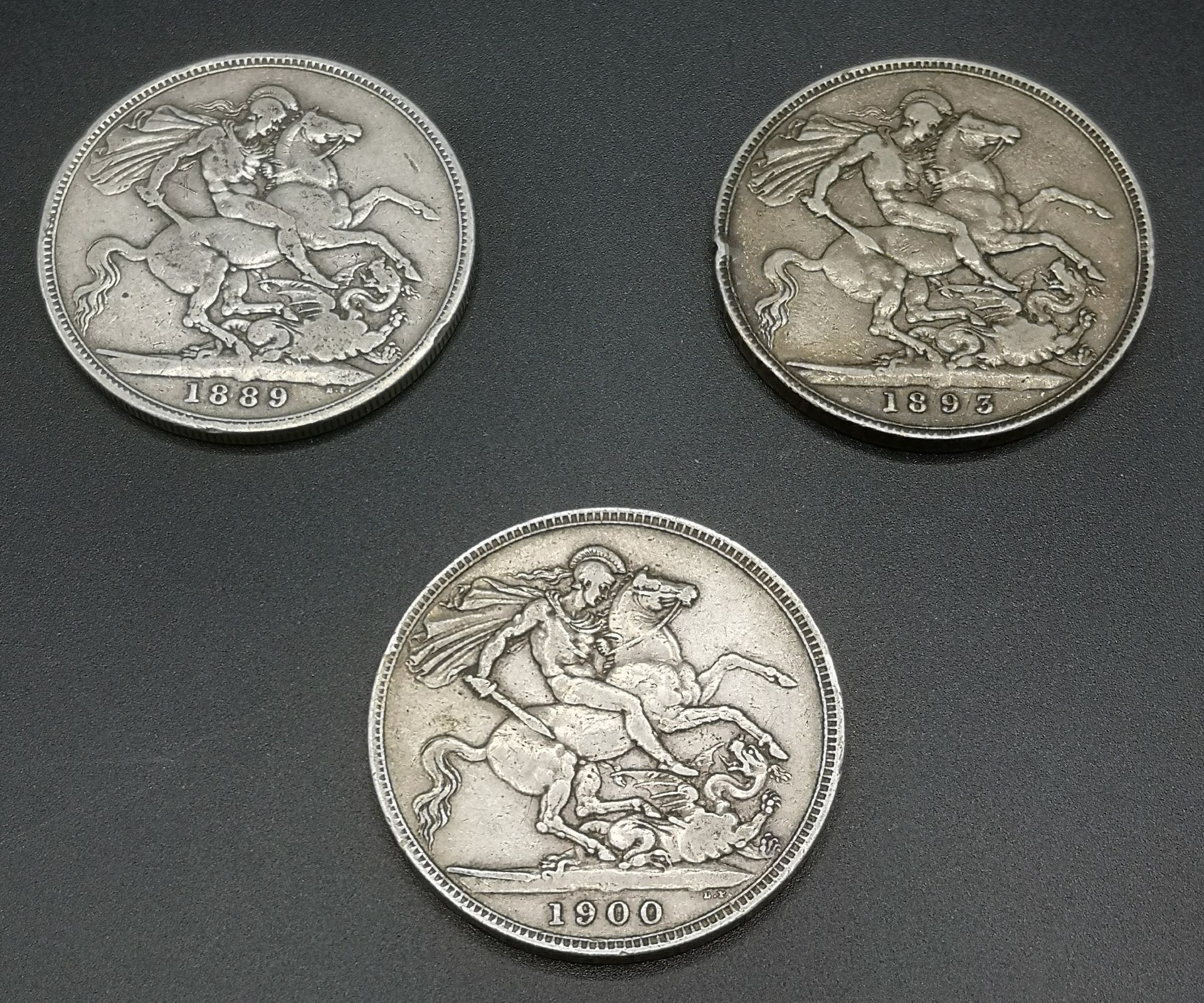 Three Queen Victoria crown coins: 1889, 1893, and 1900 - Image 9 of 10