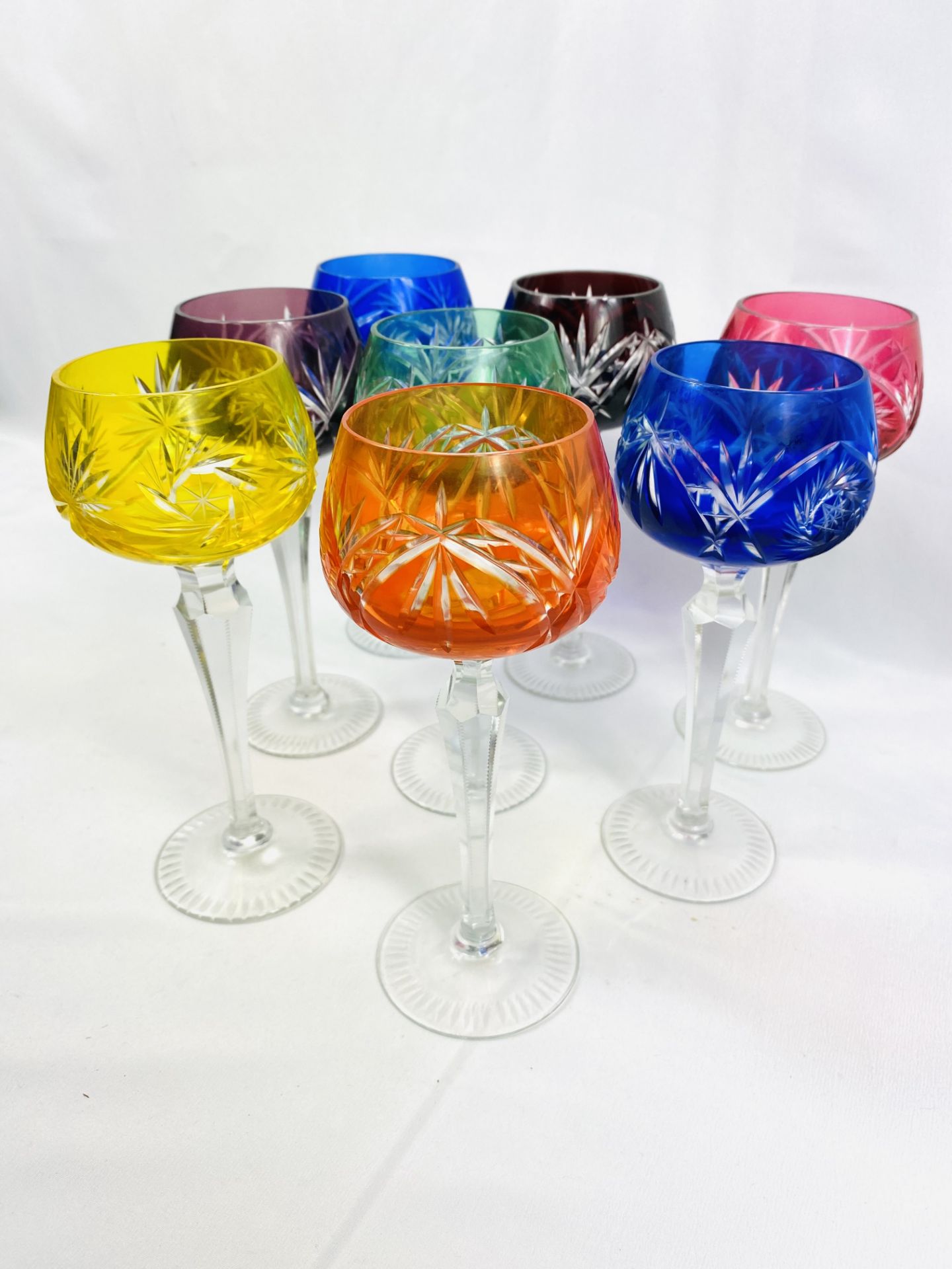 Eight bohemian cut glass hock glasses - Image 2 of 4