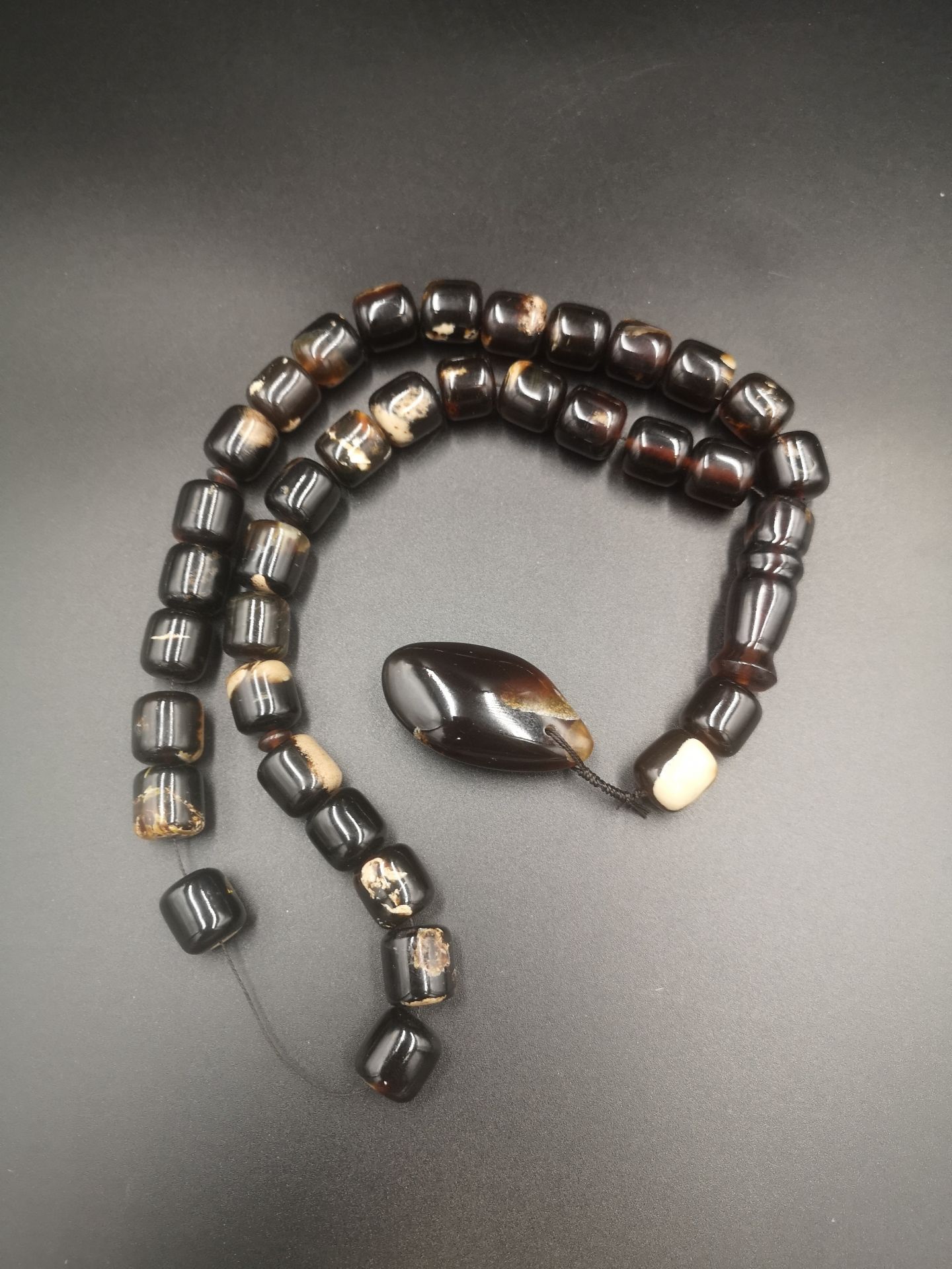 Indonesian blue amber worry beads