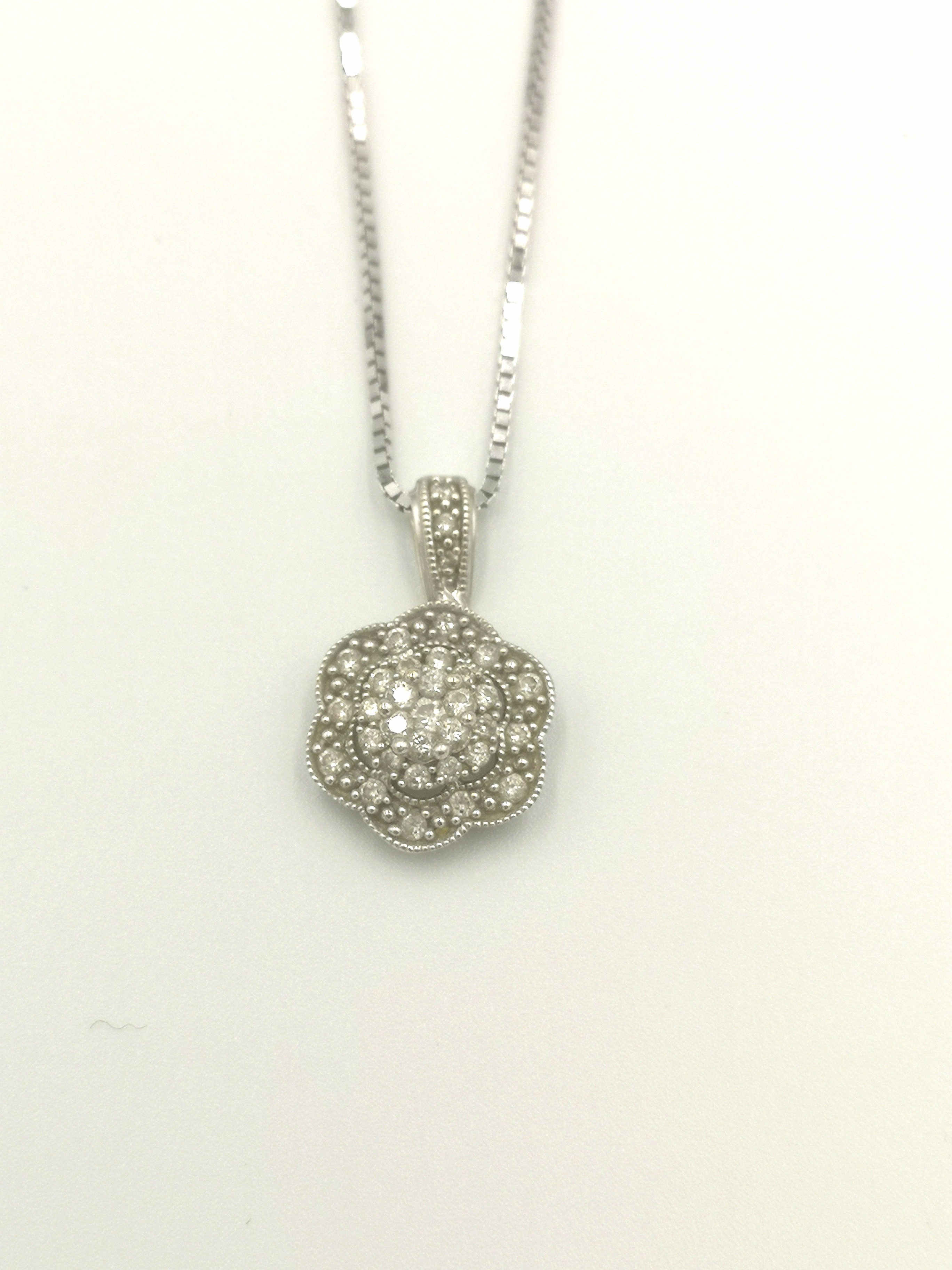 9ct white gold chain and diamond pendant together with a white metal chain - Image 2 of 4